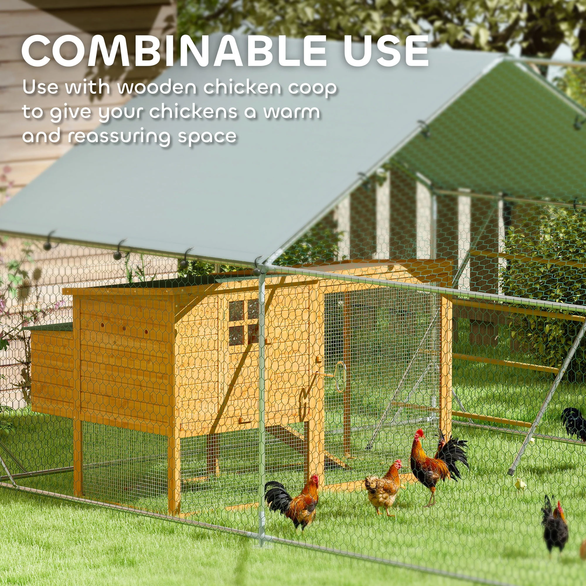 PawHut Walk In Chicken Run W/ Cover, Hanging Feeder, Perch For 12-18 Poultry - Image 7