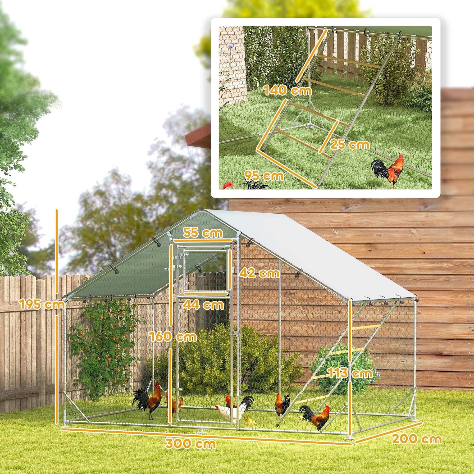 PawHut Walk In Chicken Run W/ Cover, Hanging Feeder, Perch, For 6-8 Poultry - Image 5