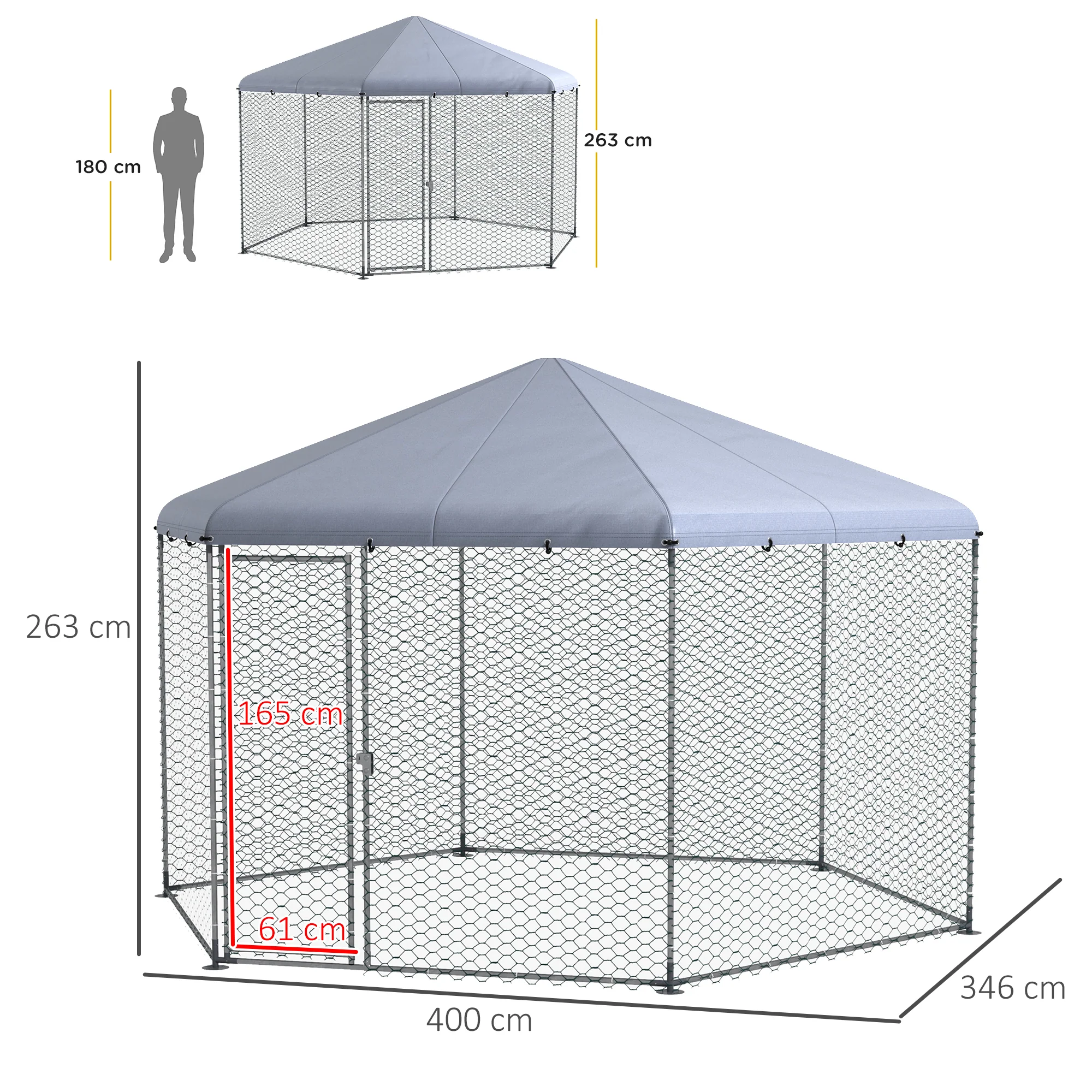 PawHut Walk in Chicken Run with Cover for 10-15 Chickens, Hens, Rabbits, Ducks - Image 5