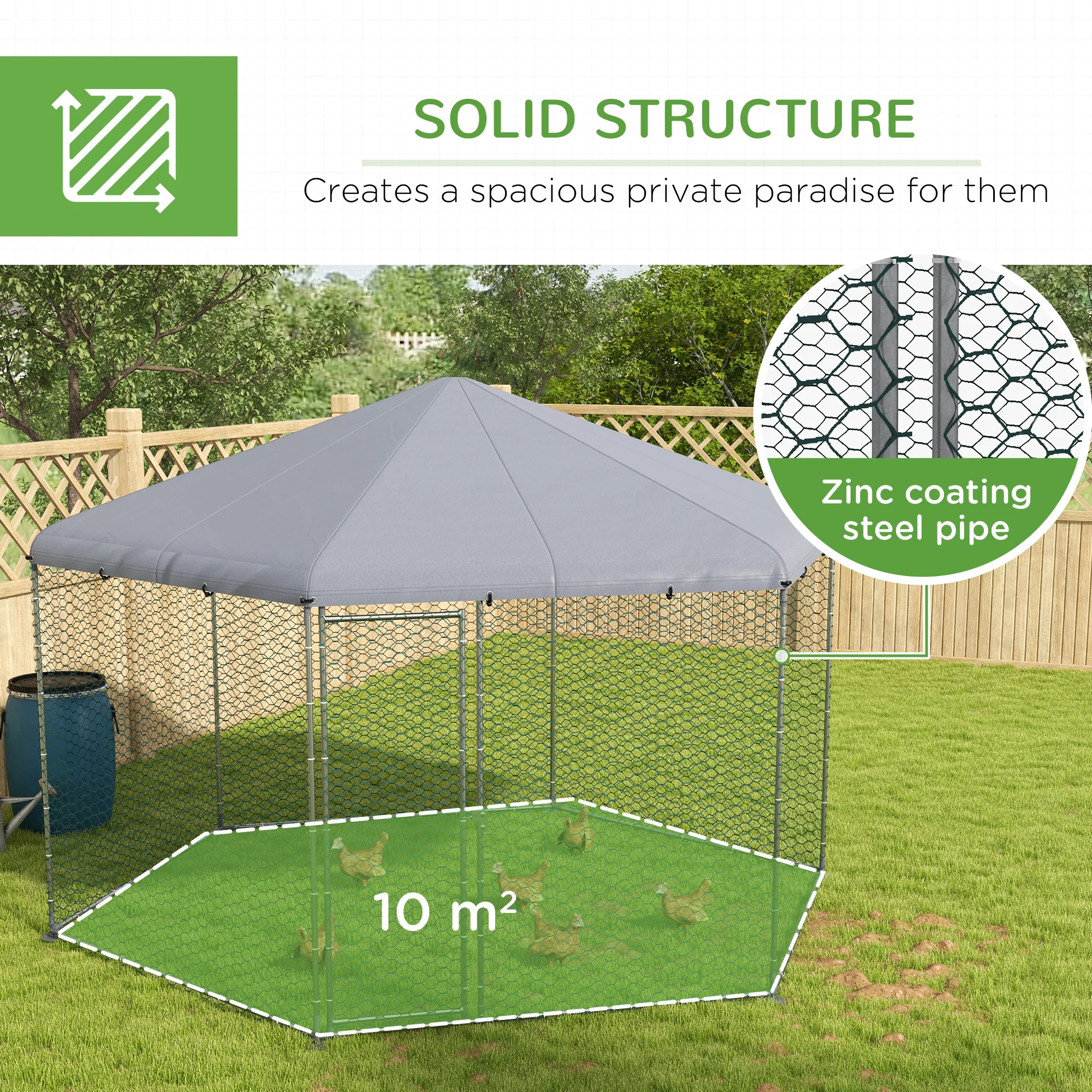 PawHut Walk in Chicken Run with Cover for 10-15 Chickens, Hens, Rabbits, Ducks - Image 6