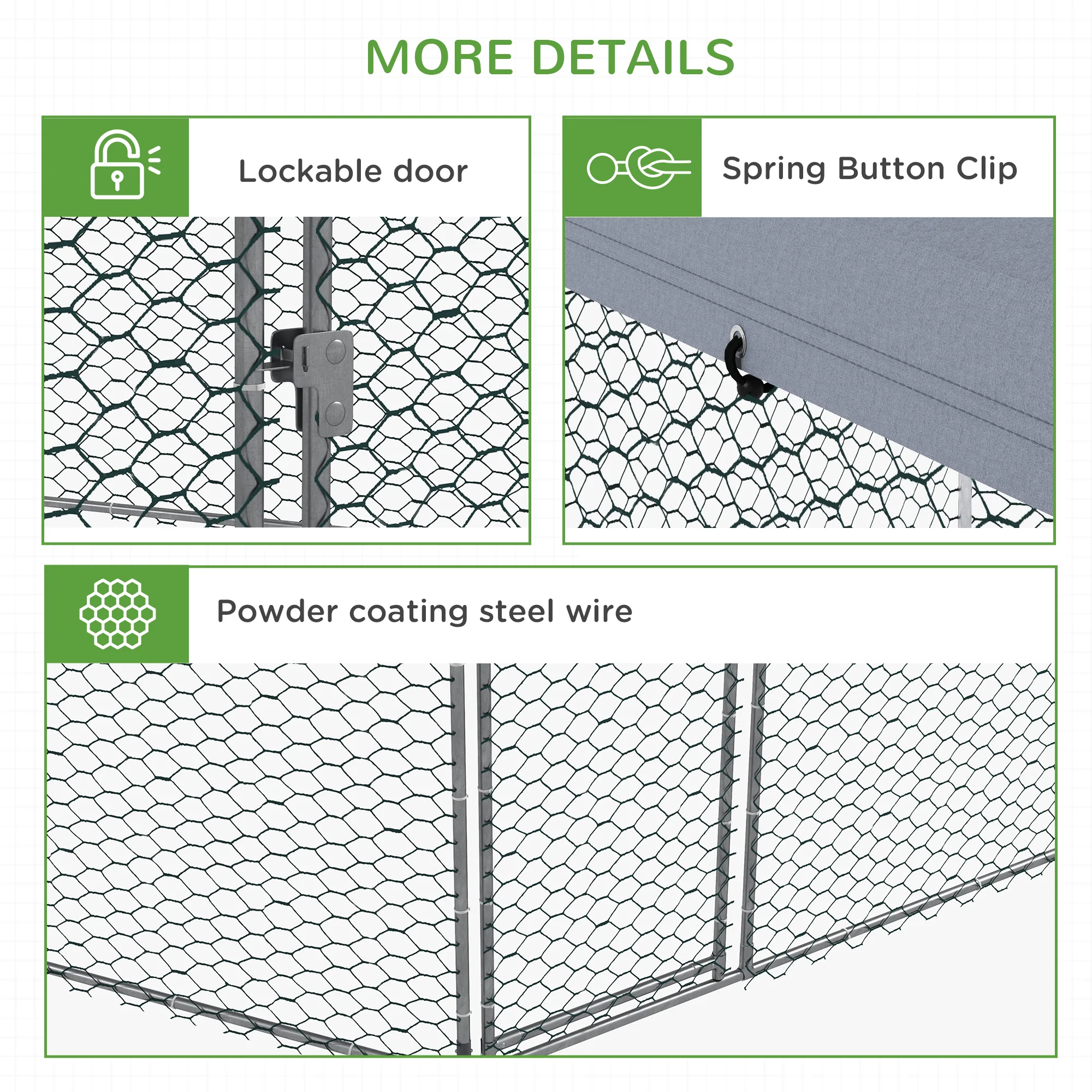 PawHut Walk in Chicken Run with Cover for 10-15 Chickens, Hens, Rabbits, Ducks - Image 7