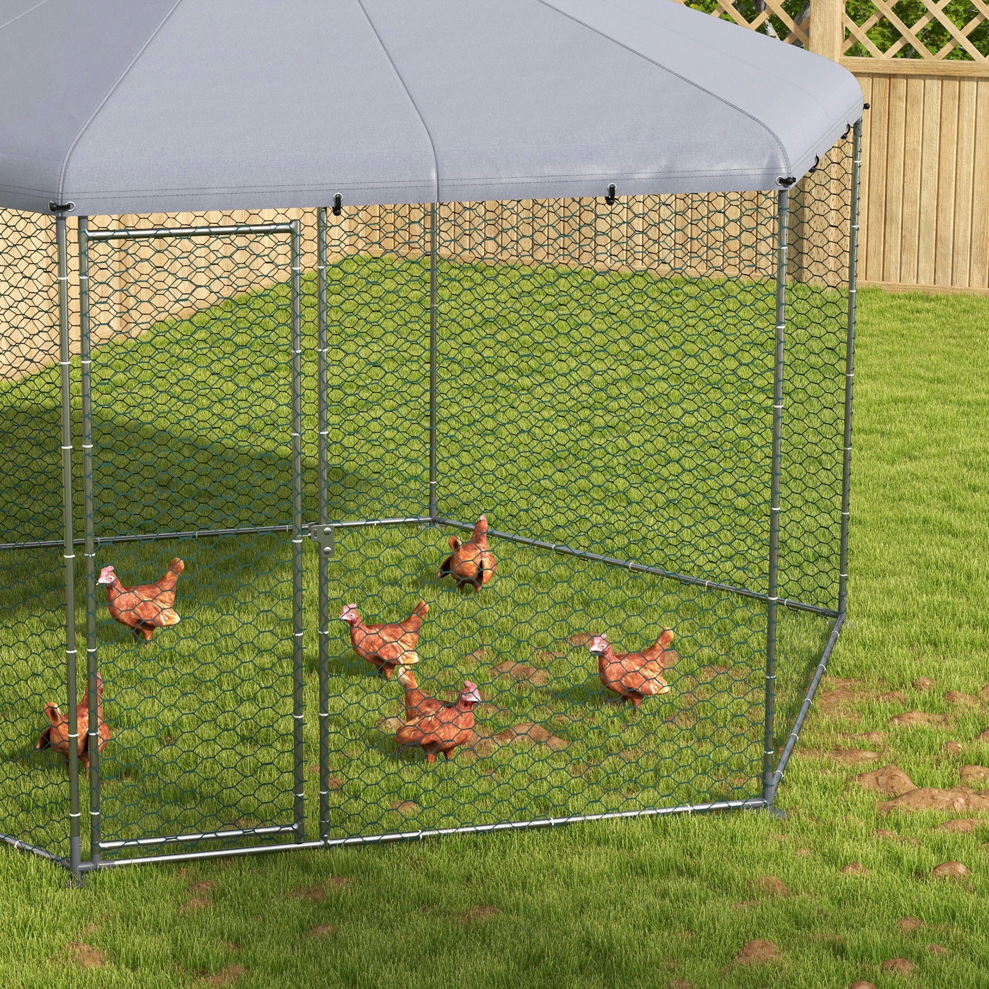 PawHut Walk in Chicken Run with Cover for 10-15 Chickens, Hens, Rabbits, Ducks - Image 8