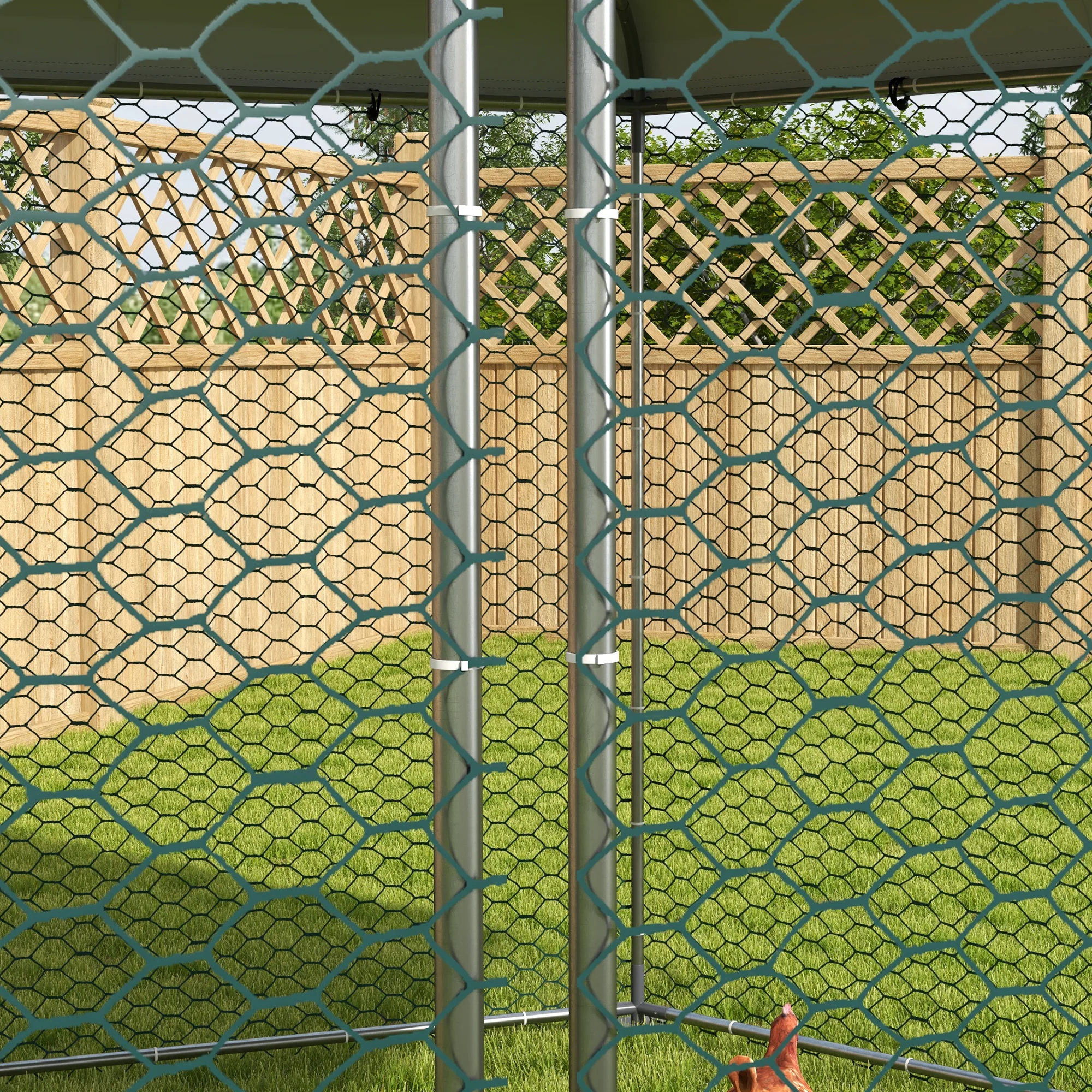 PawHut Walk in Chicken Run with Cover for 10-15 Chickens, Hens, Rabbits, Ducks - Image 9