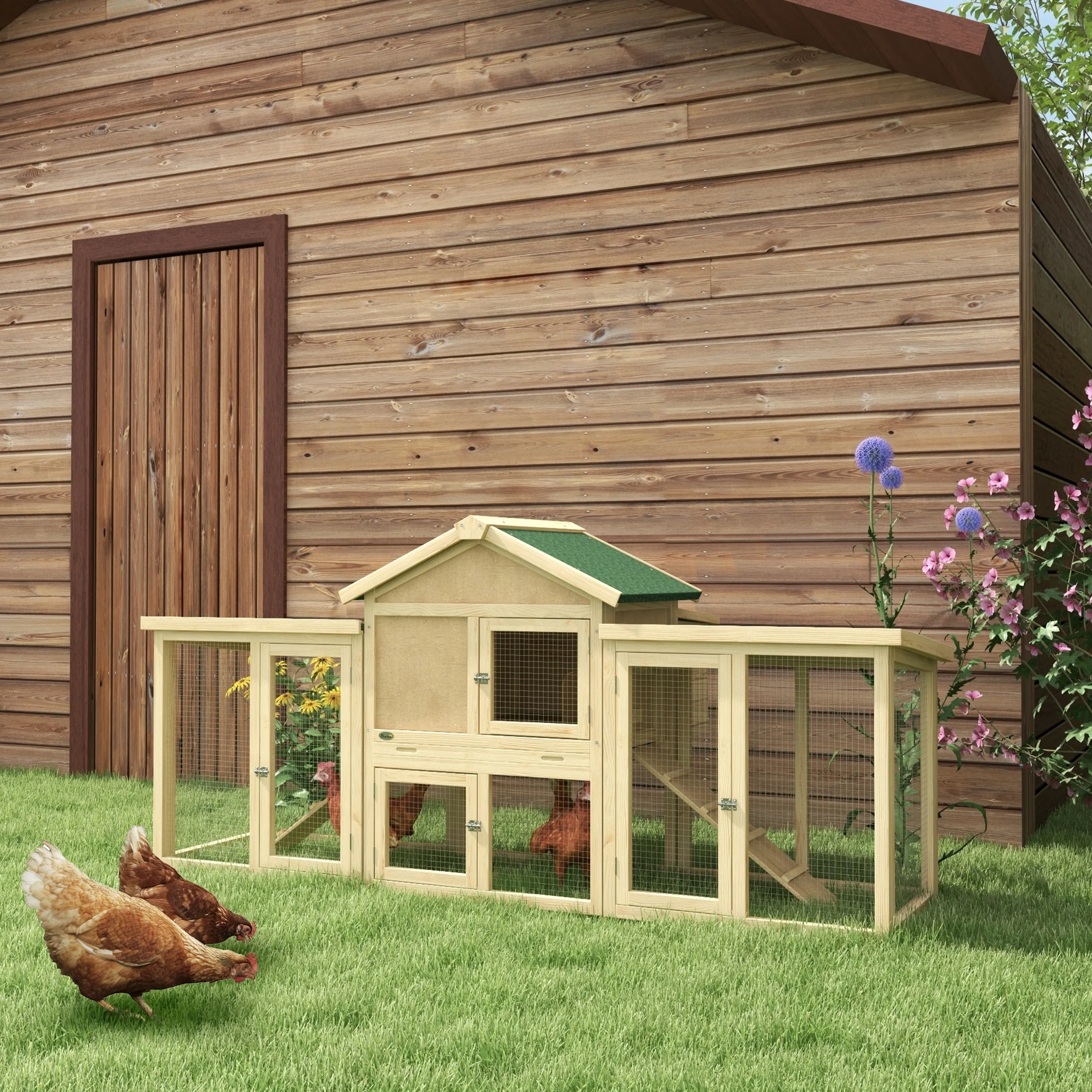 Pawhut Wood Chicken Coop Hens Cage Poultry House with Nesting Boxes Run - Image 2