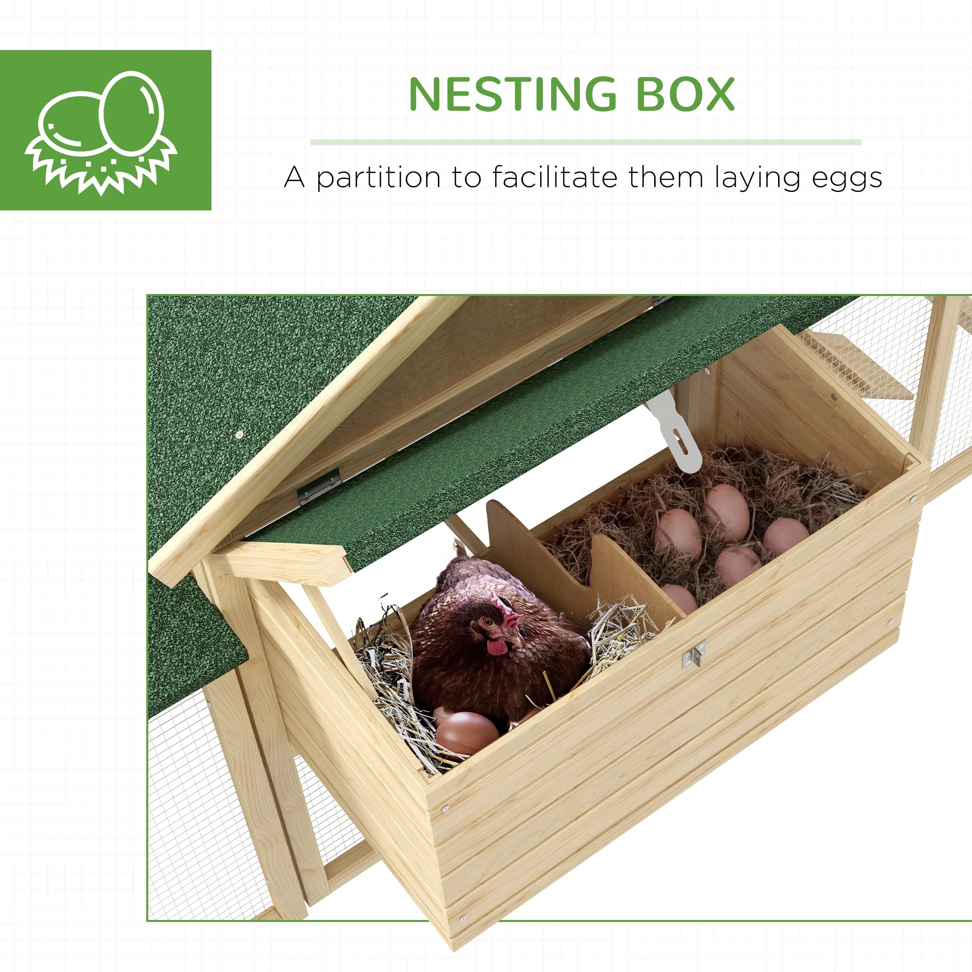 Pawhut Wood Chicken Coop Hens Cage Poultry House with Nesting Boxes Run - Image 6