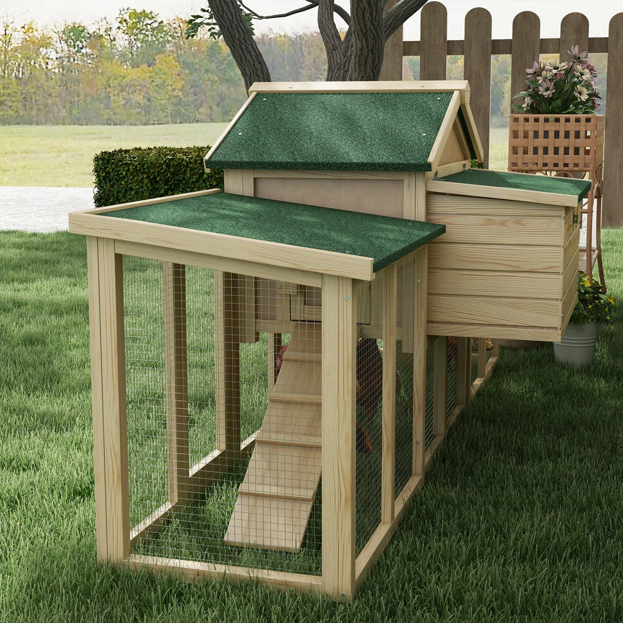 Pawhut Wood Chicken Coop Hens Cage Poultry House with Nesting Boxes Run - Image 9