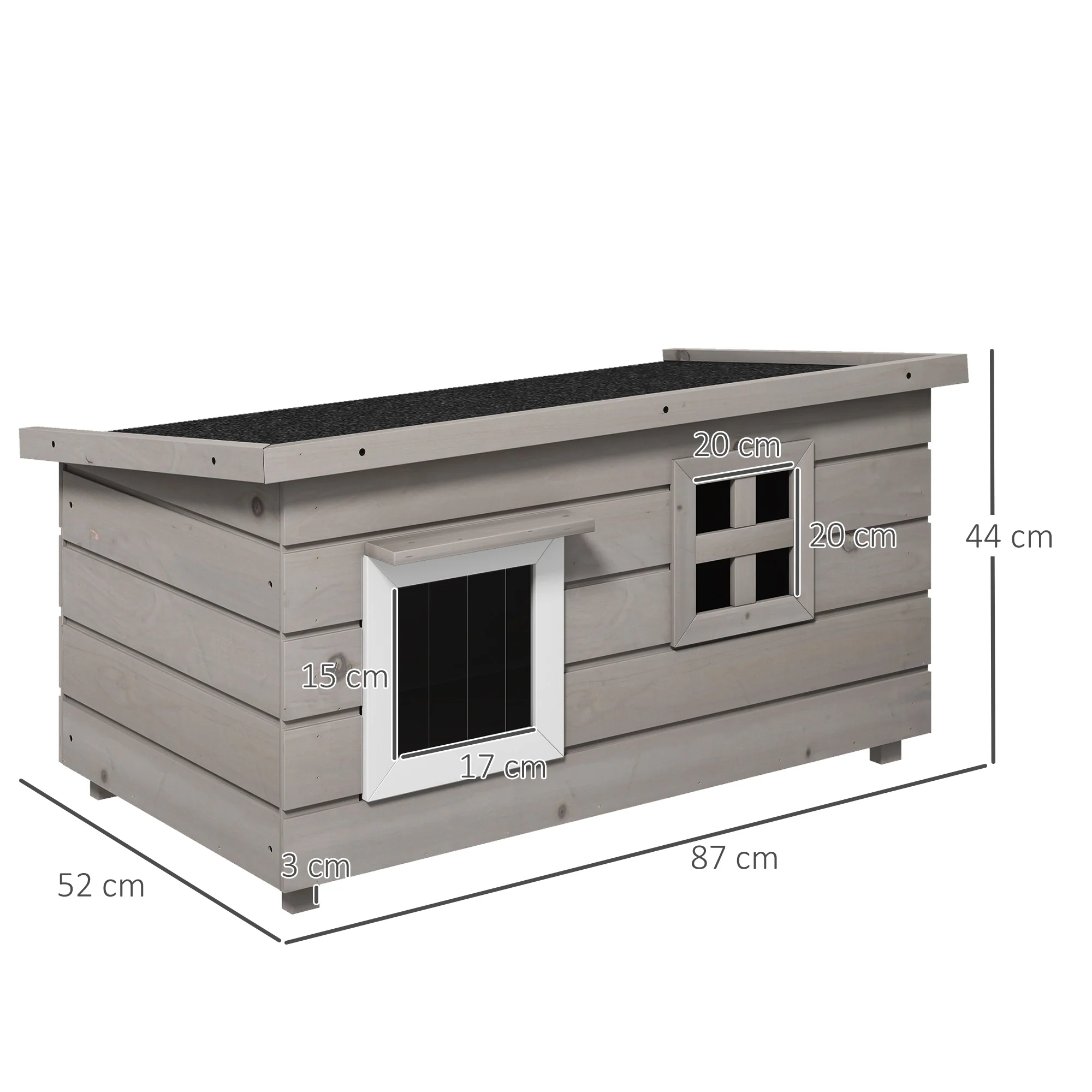 Pawhut Wooden Cat House Outdoor With Openable Top, Asphalt Roof, Window Grey - Image 5