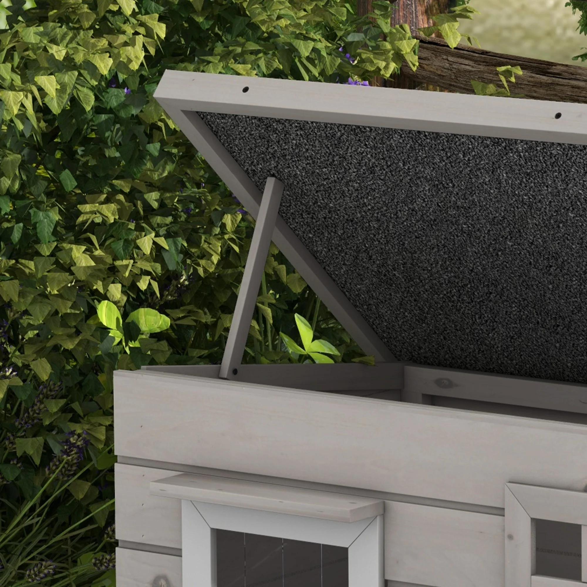 Pawhut Wooden Cat House Outdoor With Openable Top, Asphalt Roof, Window Grey - Image 8