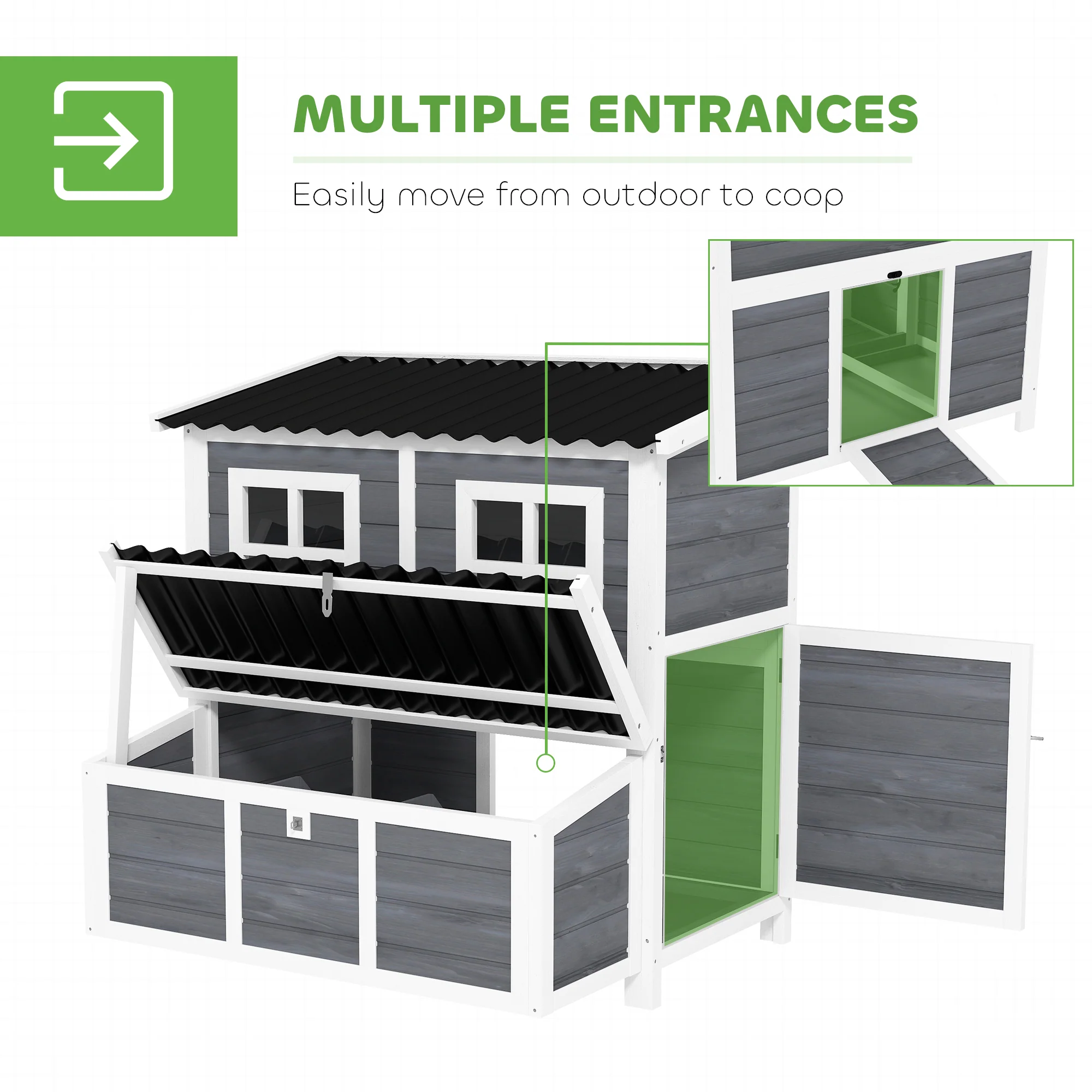 PawHut Wooden Chicken Coop w/ Nesting Box for 4-6 Chickens, 100 x 86 x 100cm - Image 6