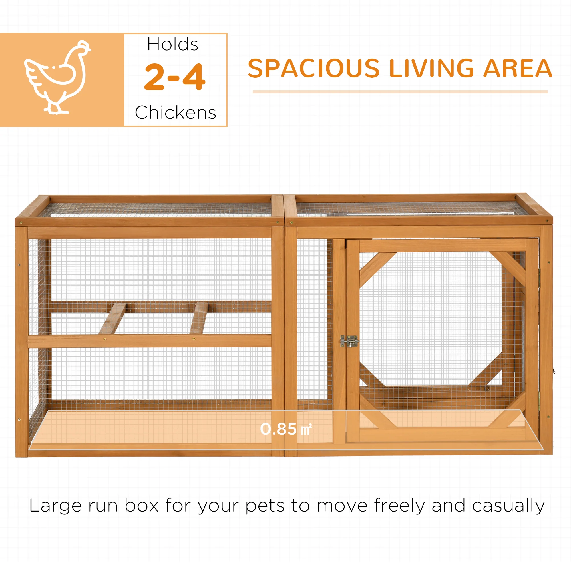 PawHut Wooden Chicken Coop w/ Perches, Doors, for 2-4 Chickens - Image 3