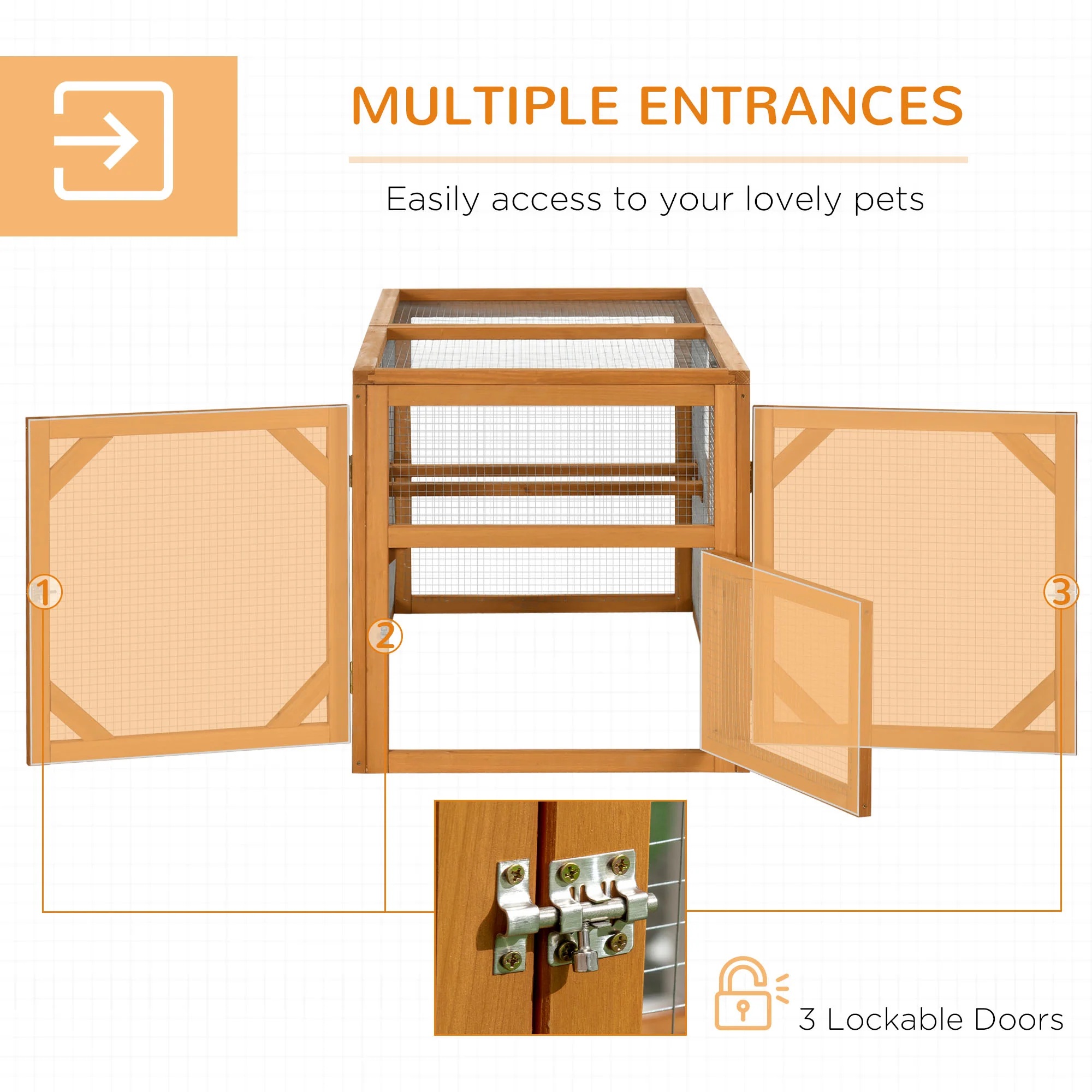 PawHut Wooden Chicken Coop w/ Perches, Doors, for 2-4 Chickens - Image 4