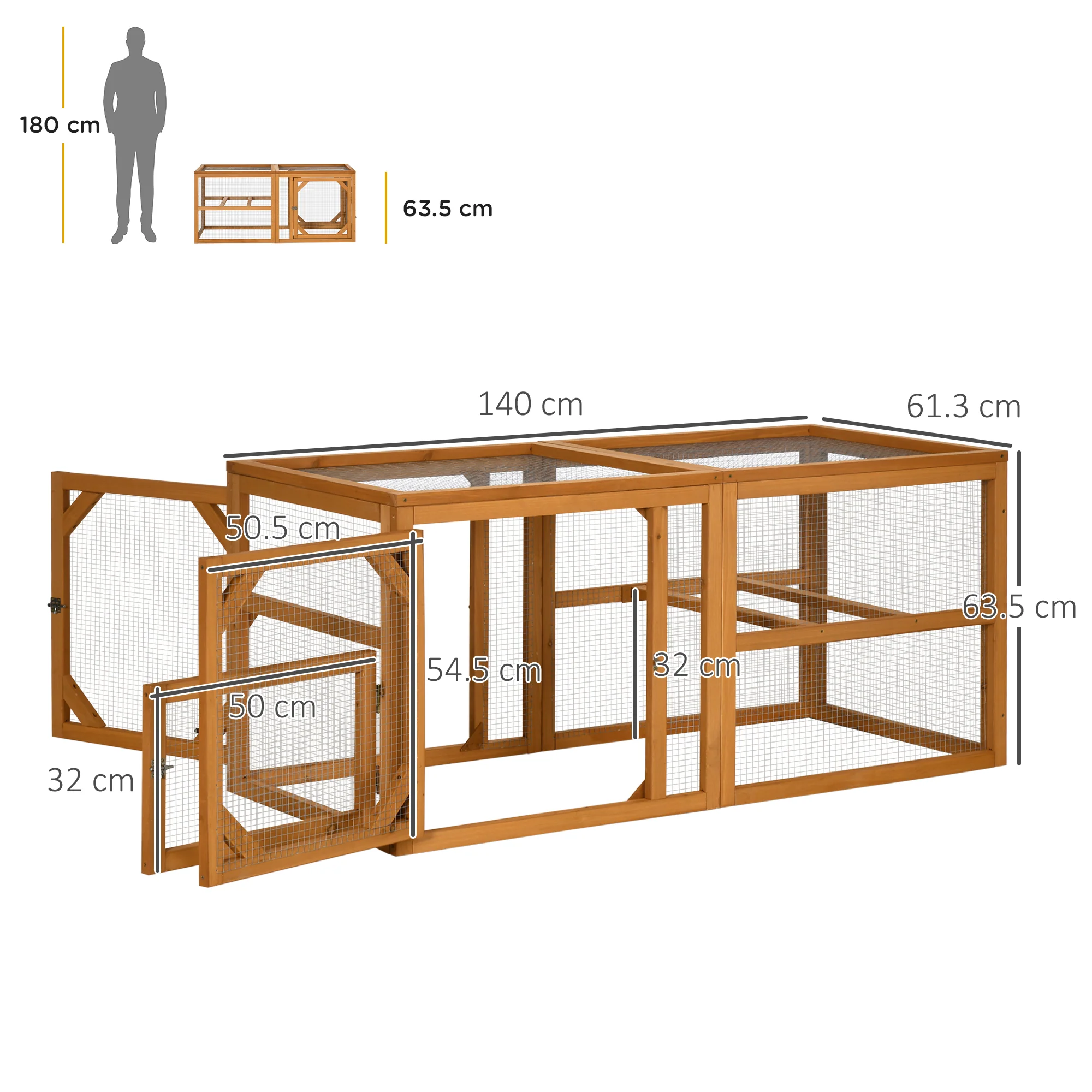 PawHut Wooden Chicken Coop w/ Perches, Doors, for 2-4 Chickens - Image 5