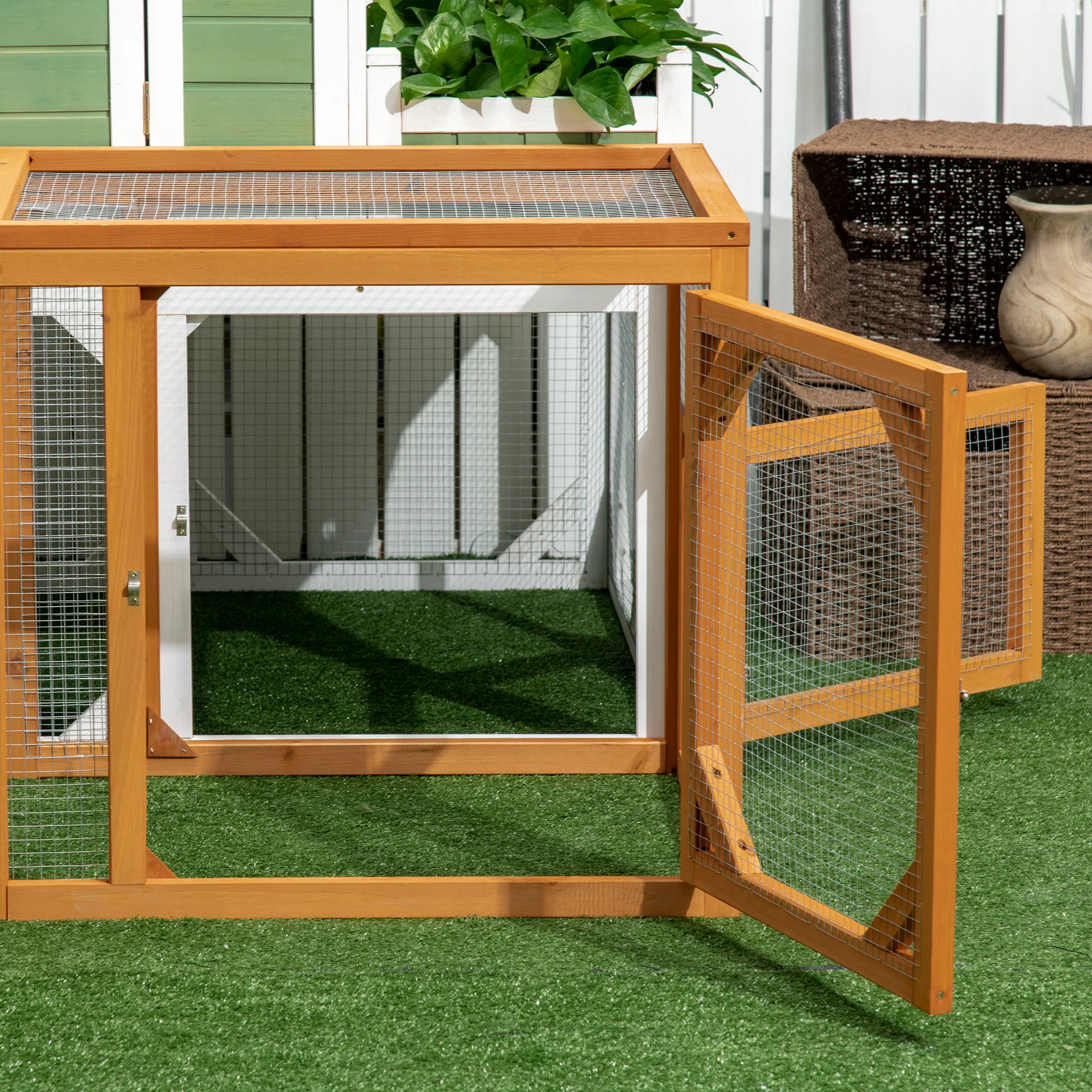 PawHut Wooden Chicken Coop w/ Perches, Doors, for 2-4 Chickens - Image 9