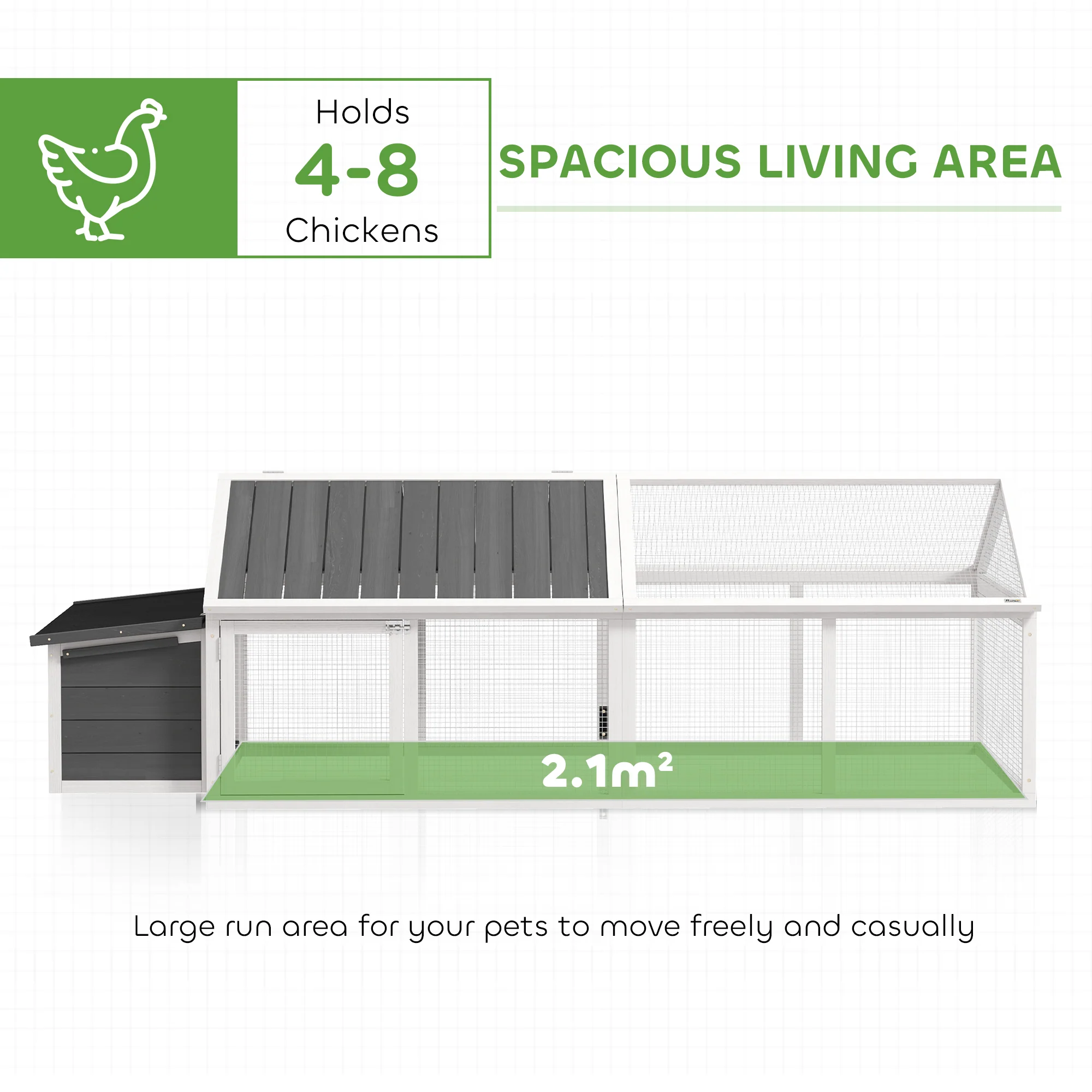 PawHut Wooden Chicken Run with Nesting Box, Openable Roof, for 4-8 Chickens - Image 3