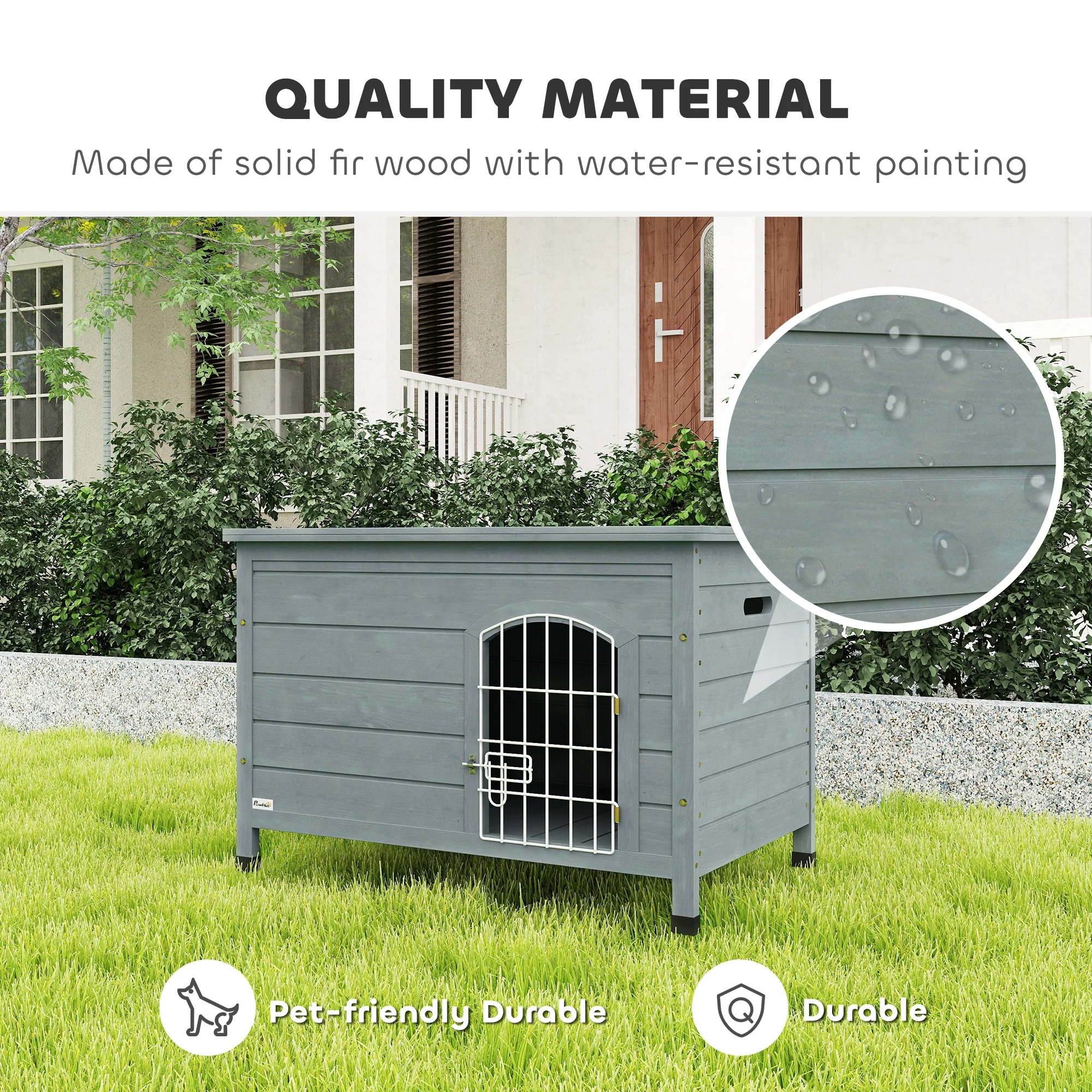 PawHut Wooden Dog House, Outdoor Dog Kennel W/ Removable Bottom, Dark Grey - Image 3