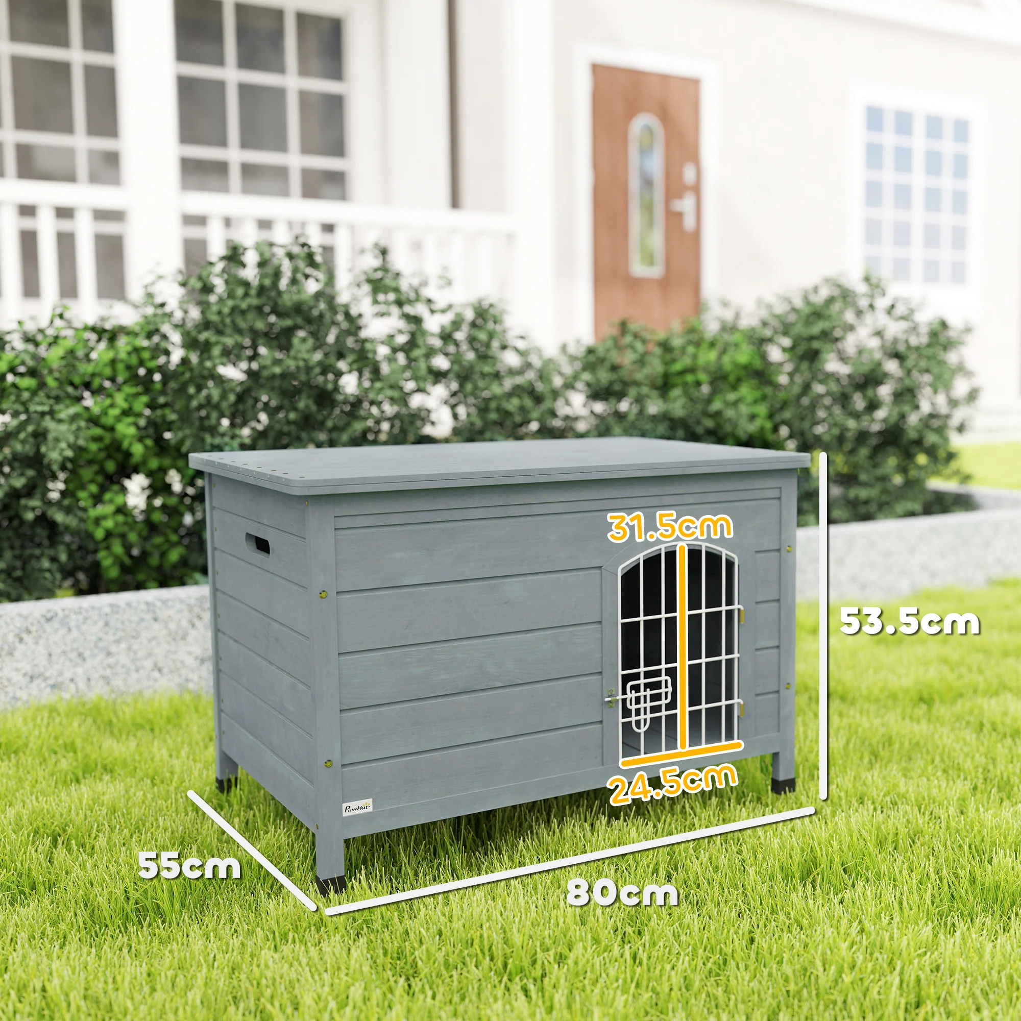 PawHut Wooden Dog House, Outdoor Dog Kennel W/ Removable Bottom, Dark Grey - Image 5