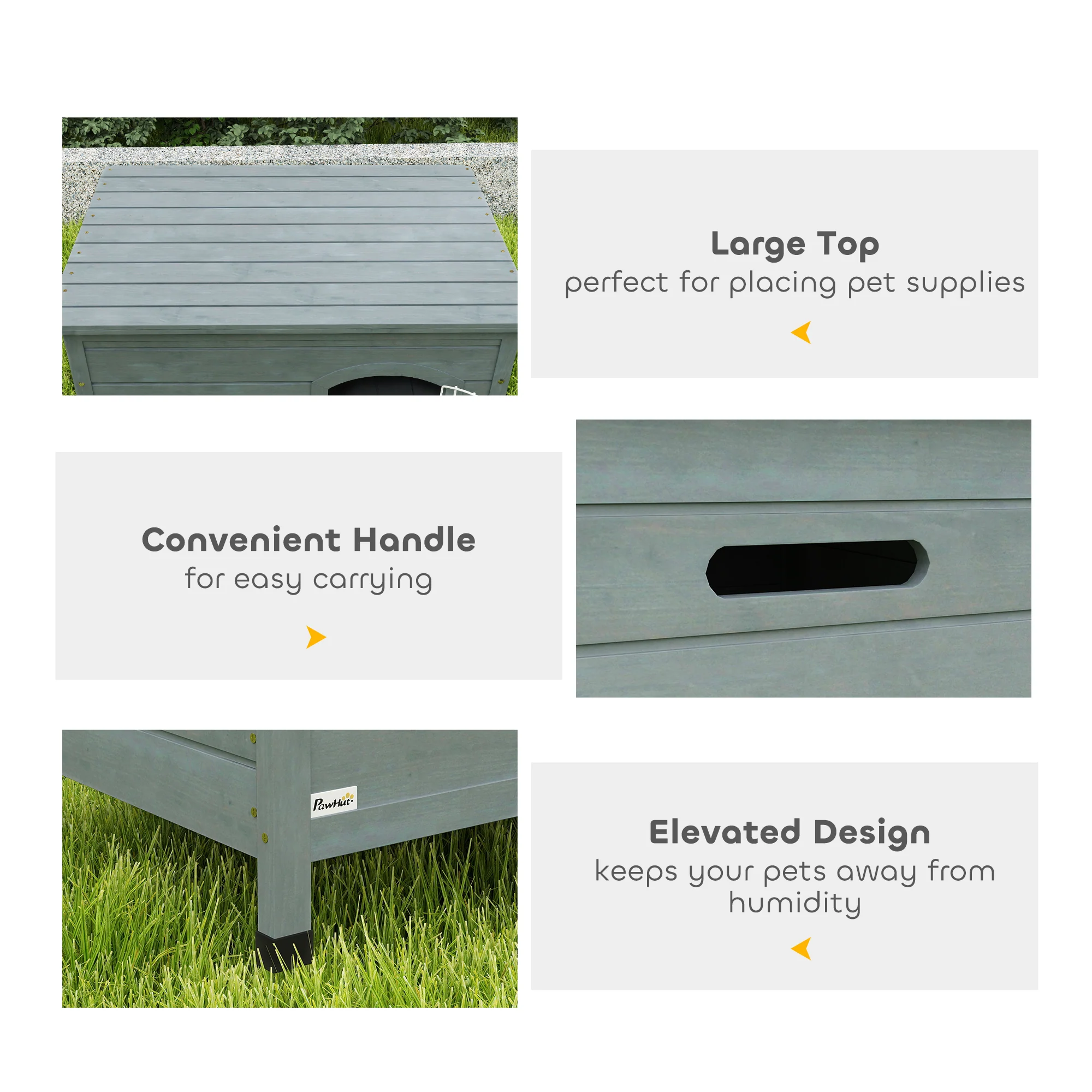 PawHut Wooden Dog House, Outdoor Dog Kennel W/ Removable Bottom, Dark Grey - Image 6