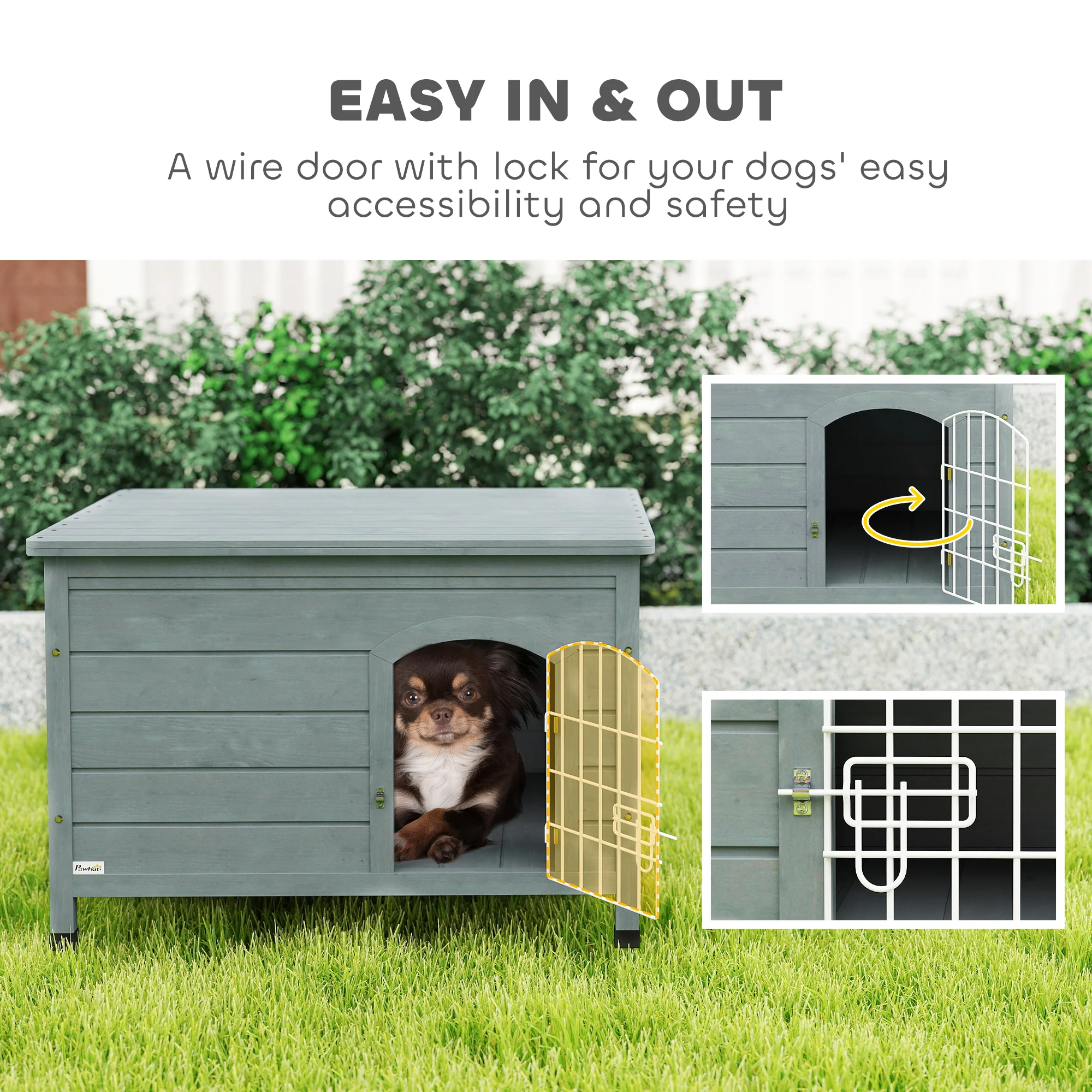 PawHut Wooden Dog House, Outdoor Dog Kennel W/ Removable Bottom, Dark Grey - Image 7