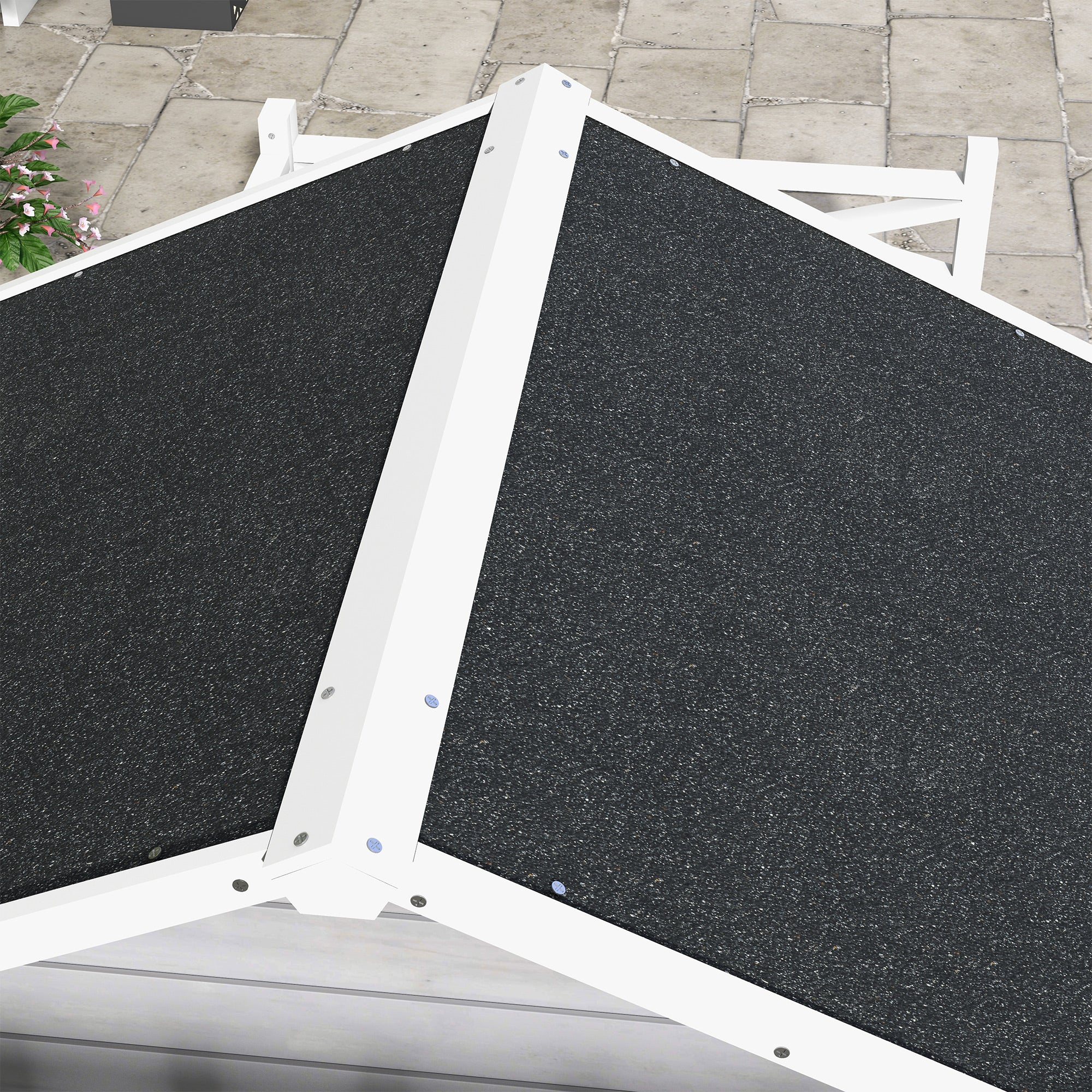 PawHut Wooden Dog House w/ Porch, Water-resistant Roof, for S M Dogs, Grey - Image 9