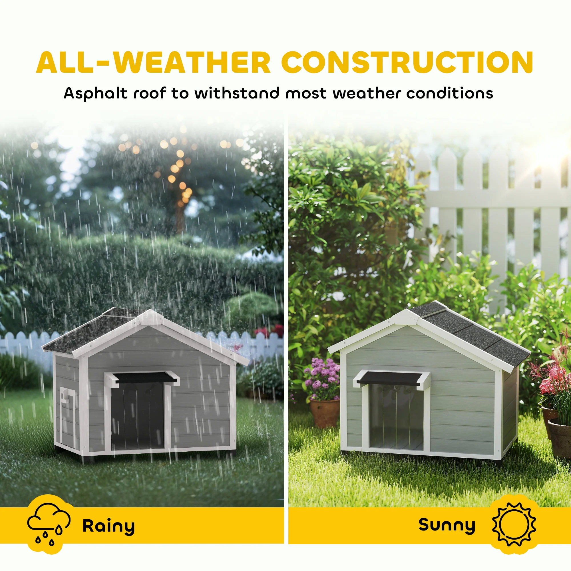 PawHut Wooden Dog House with Openable Roof, Removable Floor, Light Grey - Image 3