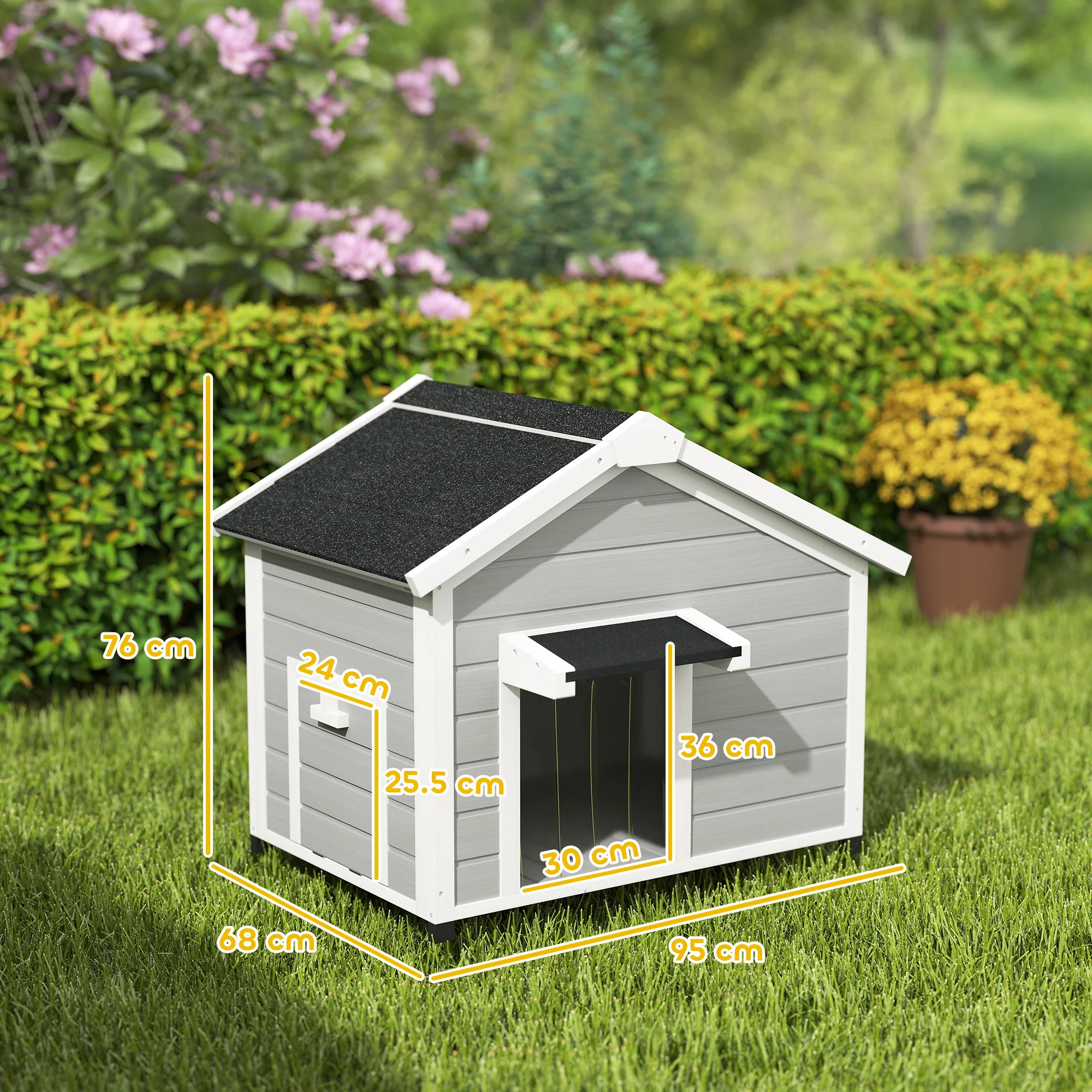 PawHut Wooden Dog House with Openable Roof, Removable Floor, Light Grey - Image 5