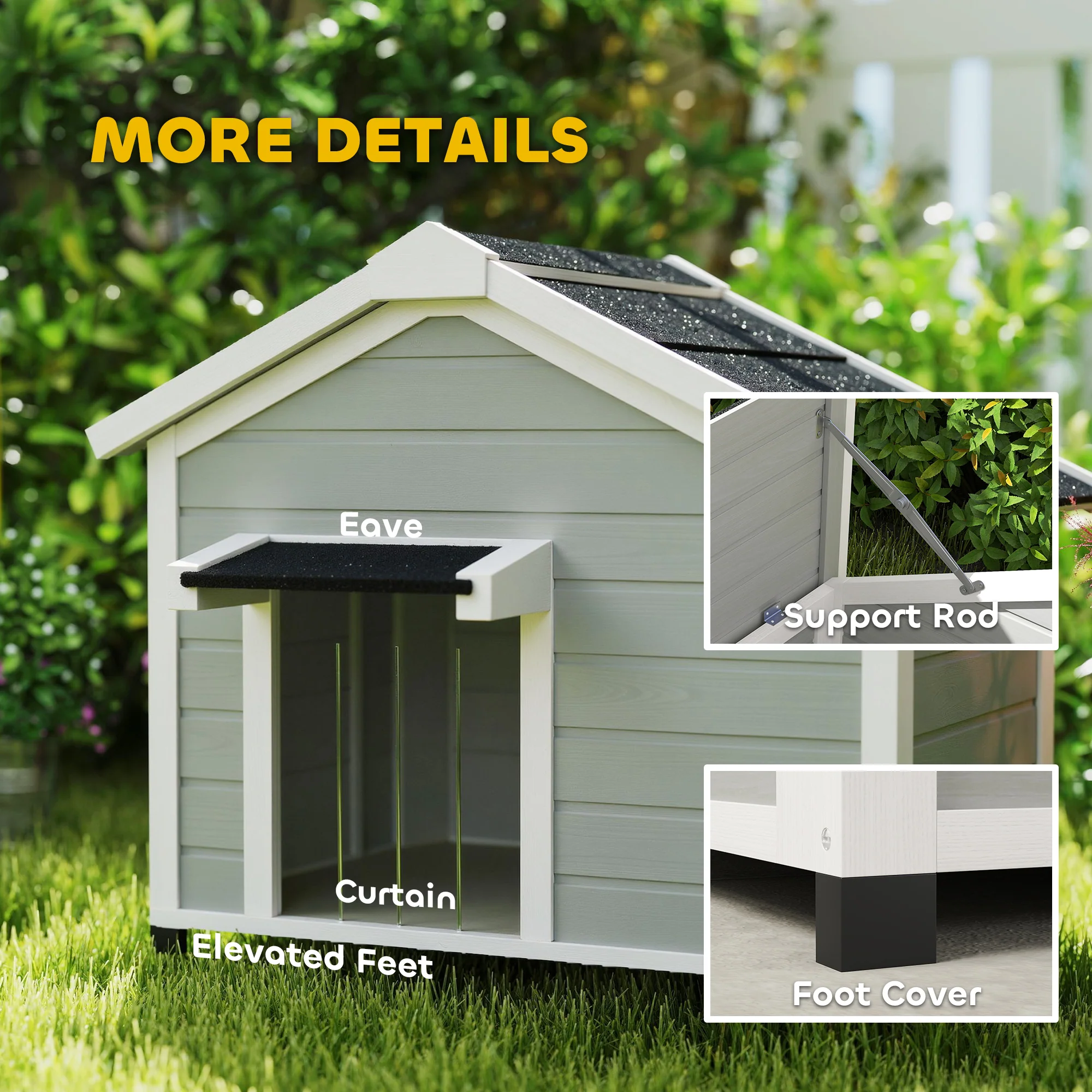 PawHut Wooden Dog House with Openable Roof, Removable Floor, Light Grey - Image 7