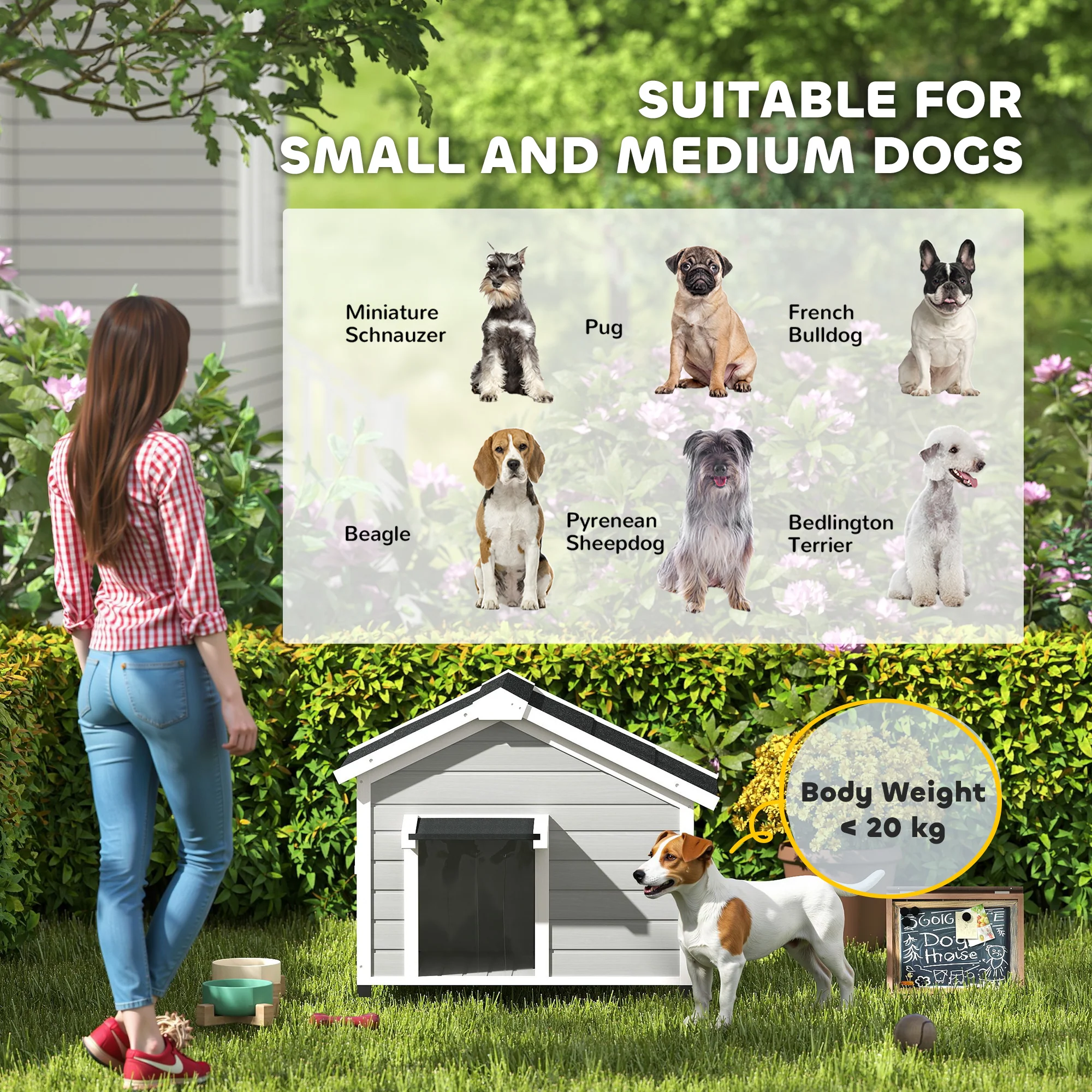 PawHut Wooden Dog House with Openable Roof, Removable Floor, Light Grey - Image 8