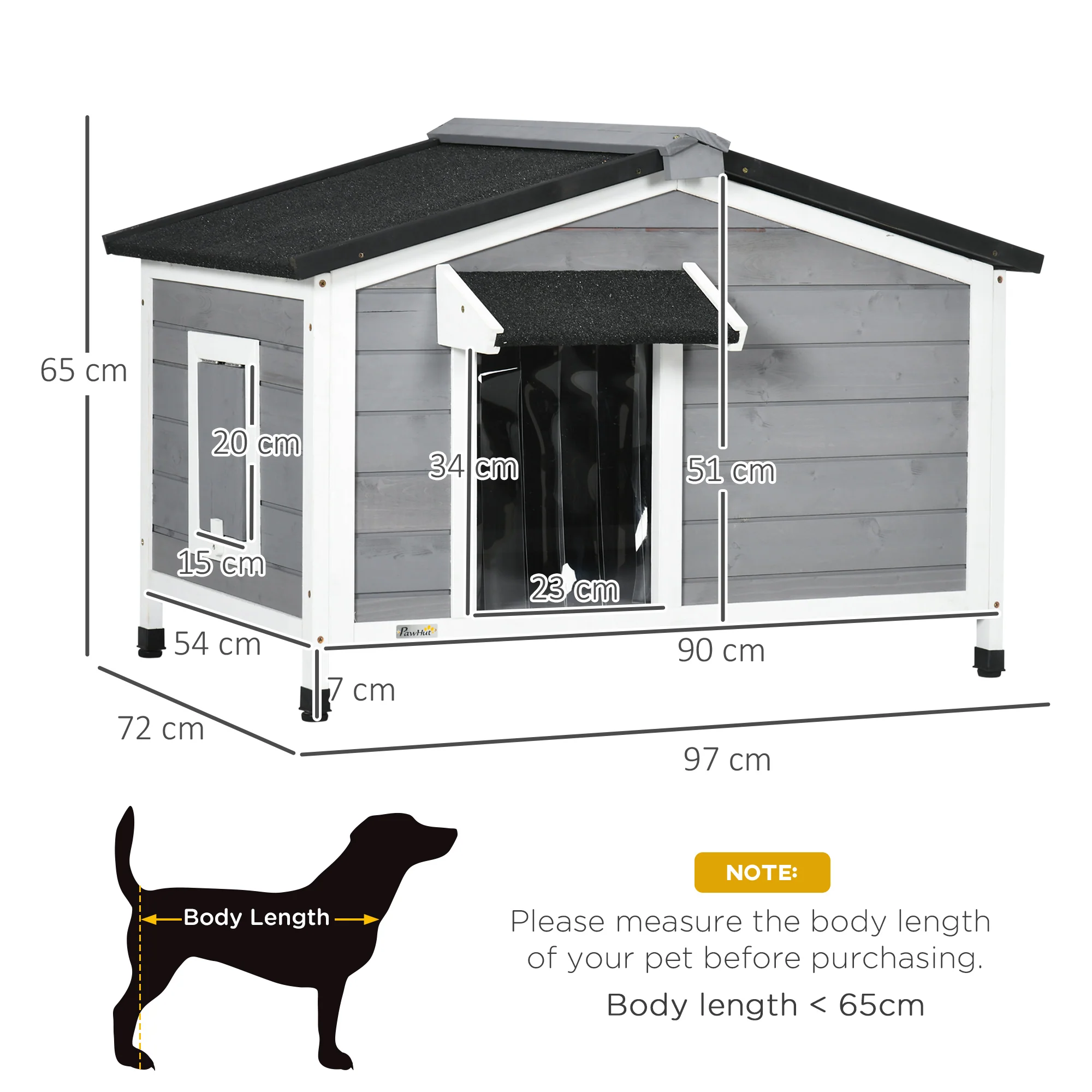 PawHut Wooden Dog Kennel for Outside 97L x 72W x 65Hcm, Grey - Image 5