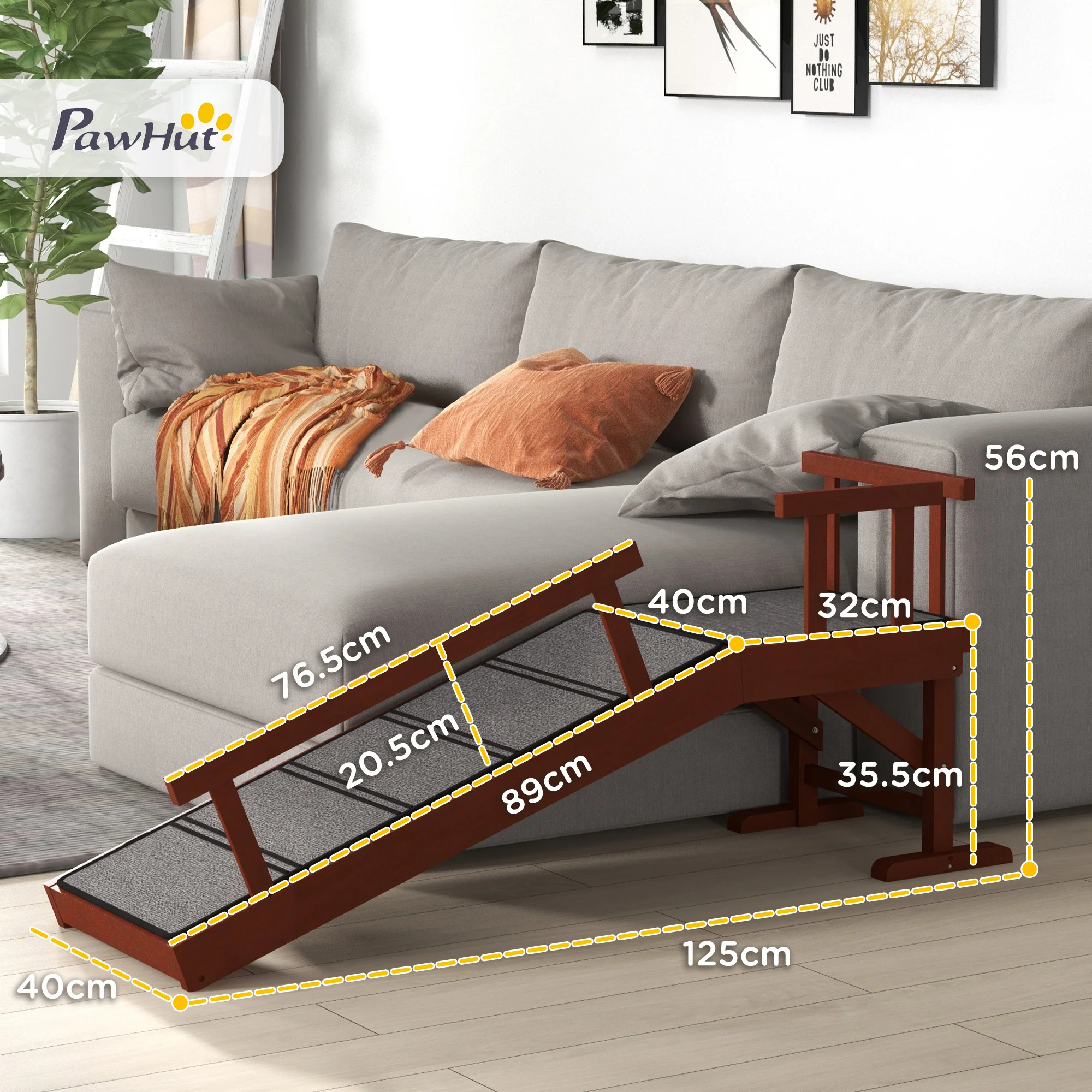 PawHut Wooden Dog Ramp With Removable Guardrails, Non-Slip Surface, 125 Cm - Image 5