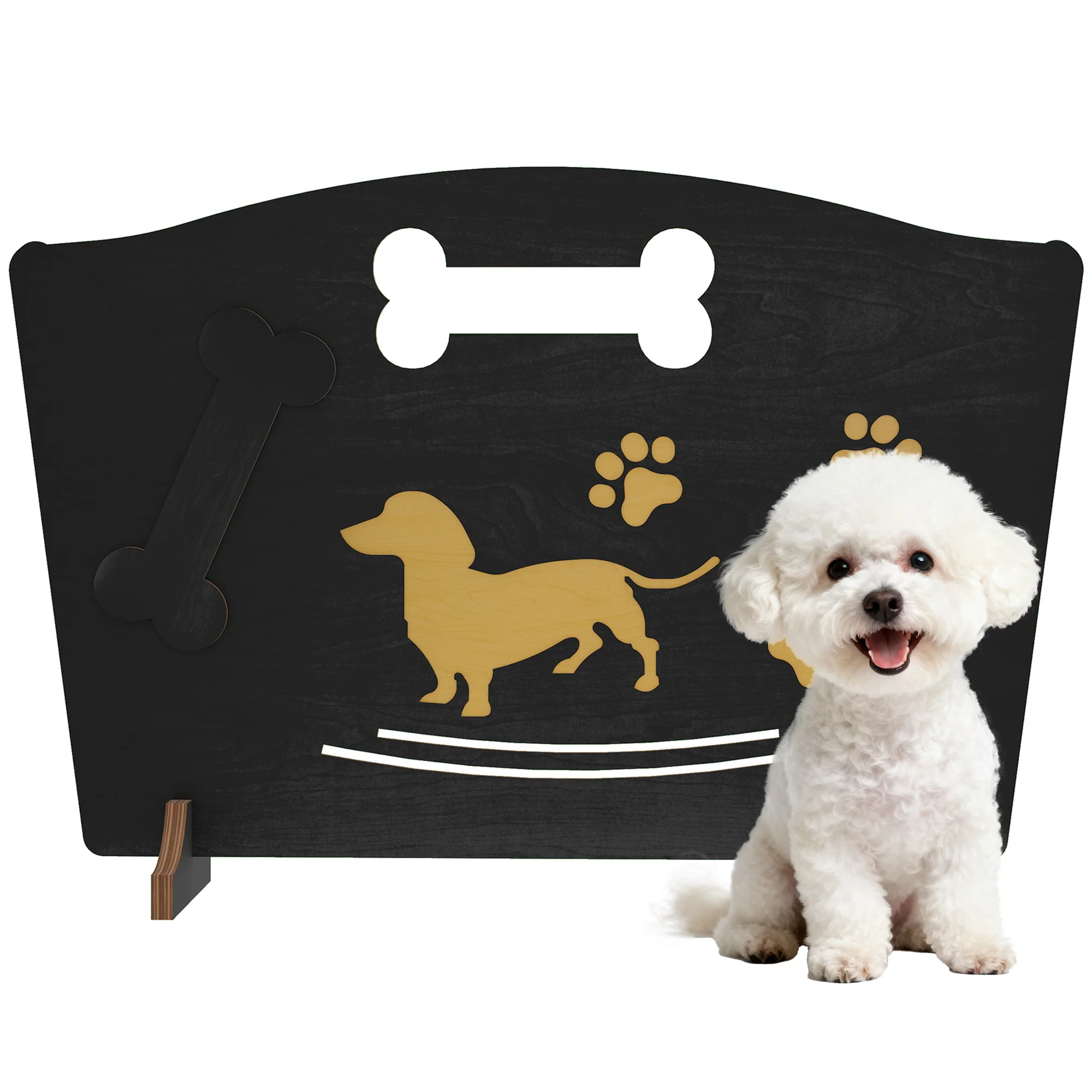 PawHut Wooden Dog Stopper, Freestanding Dog Gate With Support Feet, Black