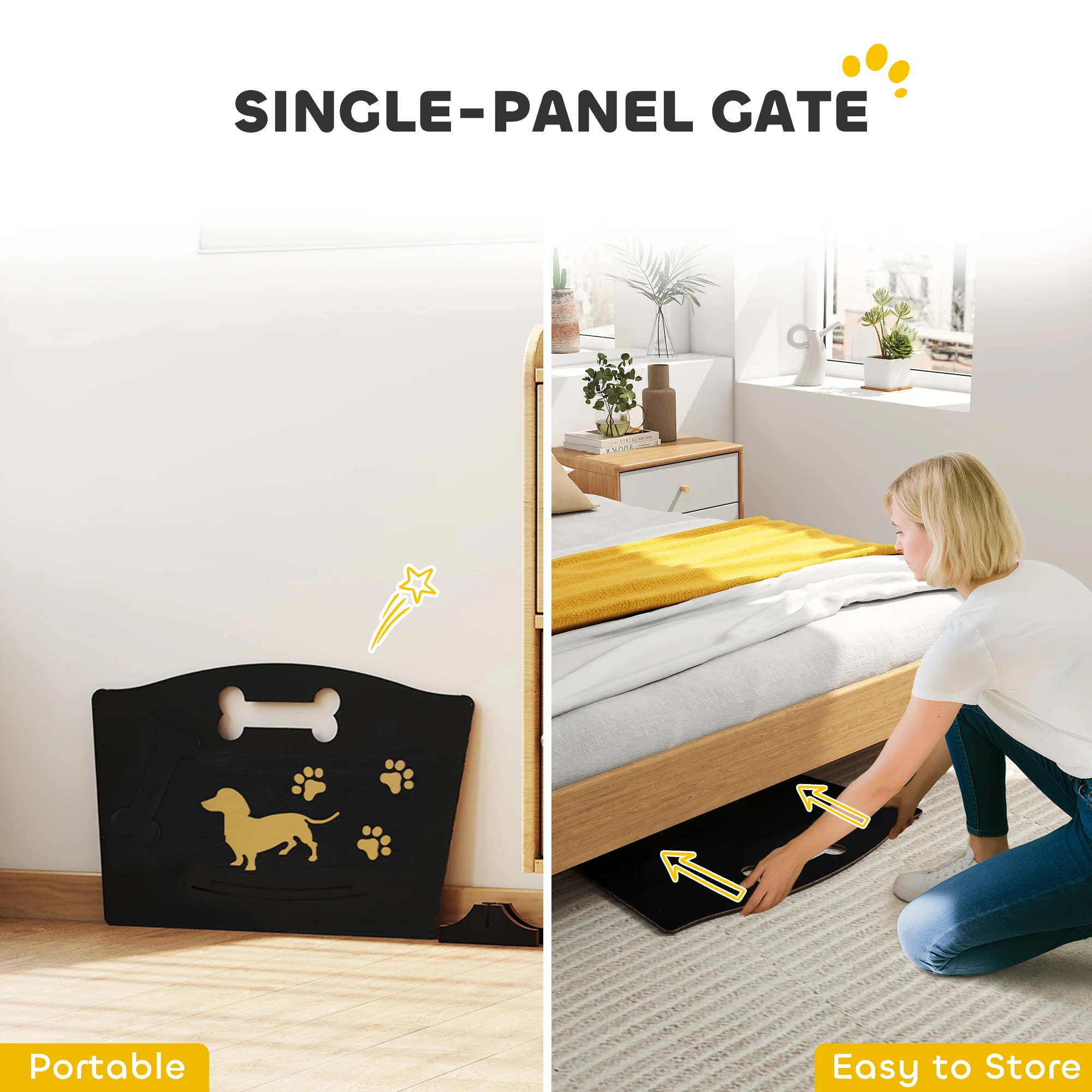 PawHut Wooden Dog Stopper, Freestanding Dog Gate With Support Feet, Black - Image 4