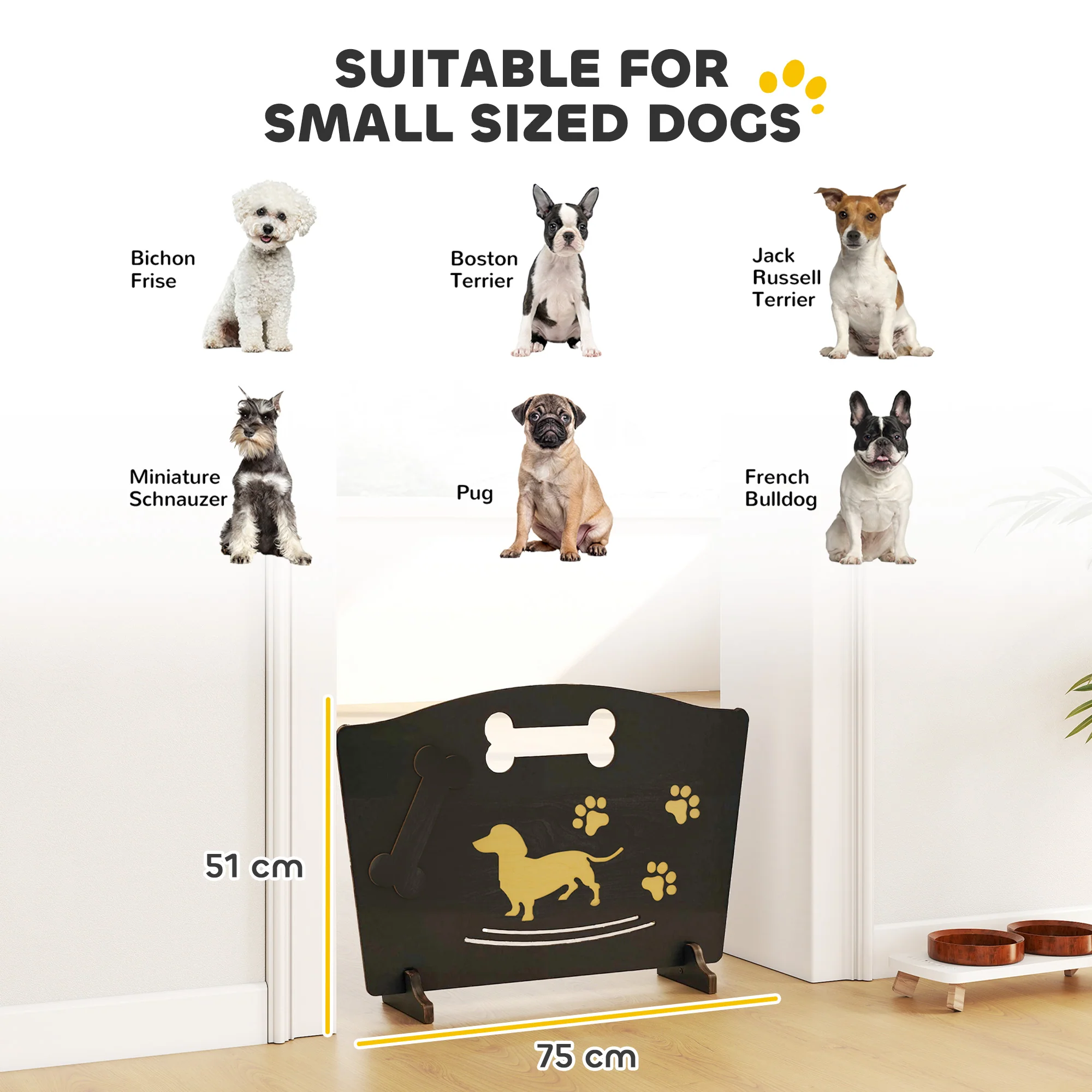 PawHut Wooden Dog Stopper, Freestanding Dog Gate With Support Feet, Black - Image 5