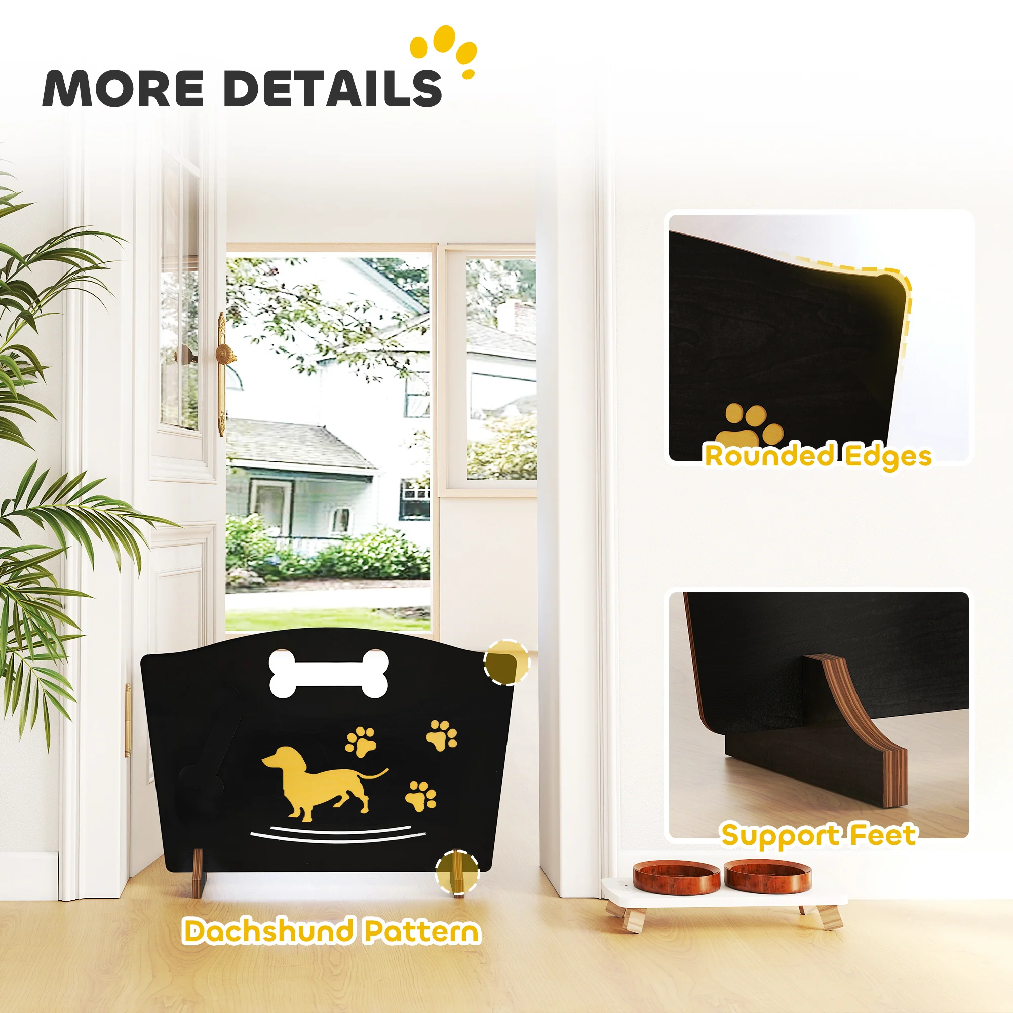 PawHut Wooden Dog Stopper, Freestanding Dog Gate With Support Feet, Black - Image 6