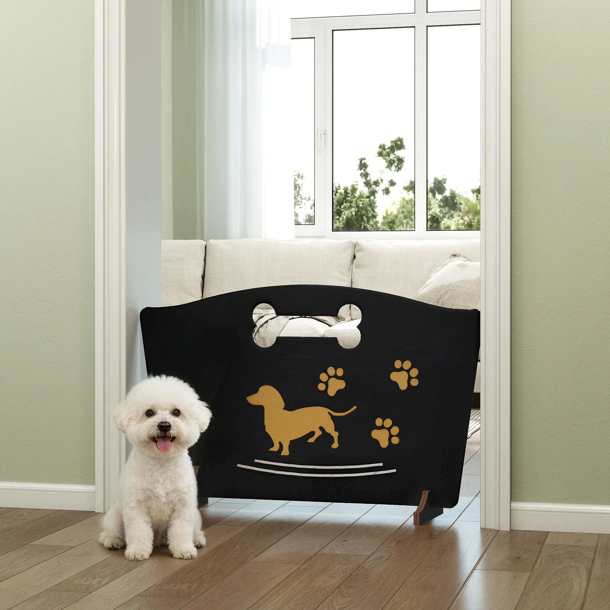 PawHut Wooden Dog Stopper, Freestanding Dog Gate With Support Feet, Black - Image 7