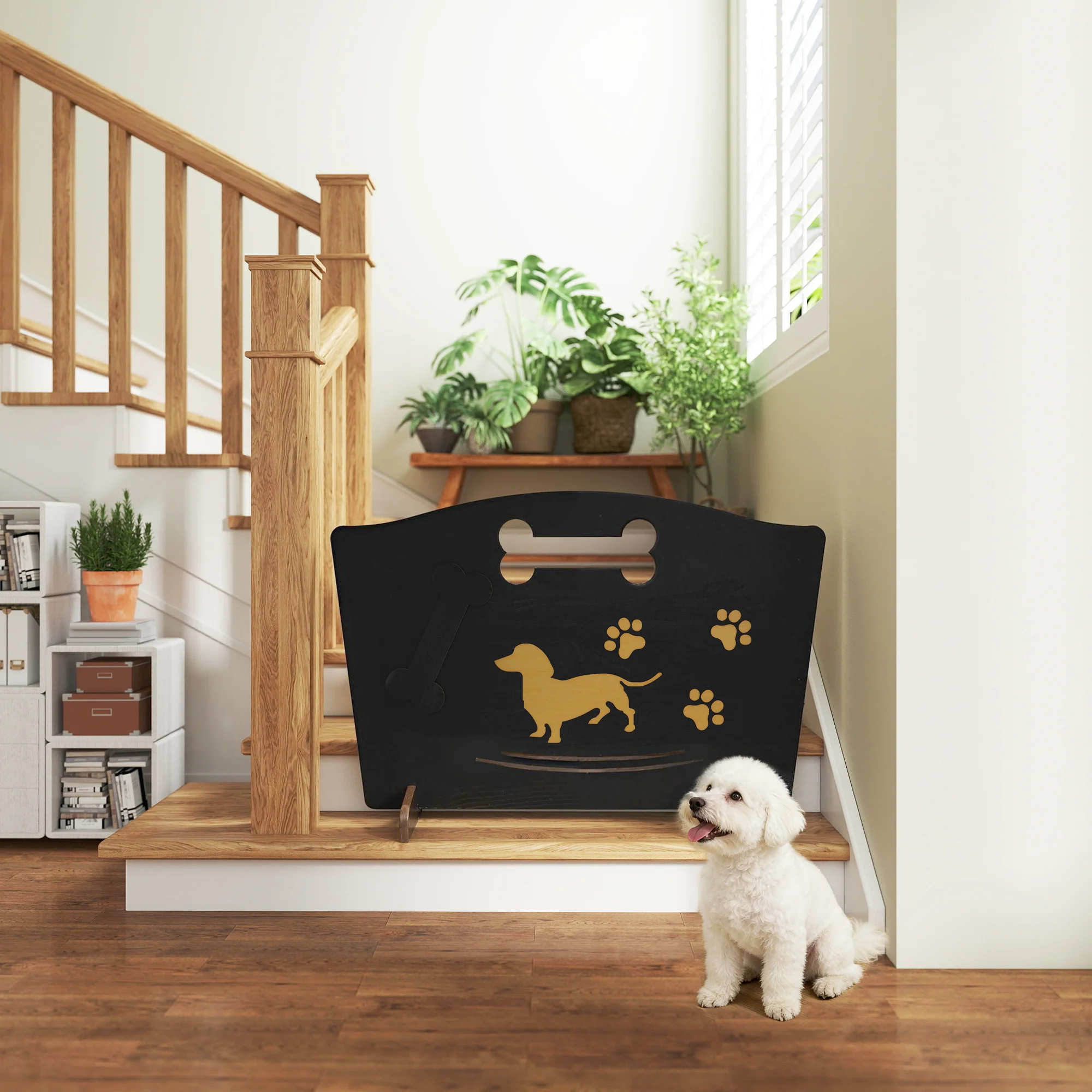 PawHut Wooden Dog Stopper, Freestanding Dog Gate With Support Feet, Black - Image 8