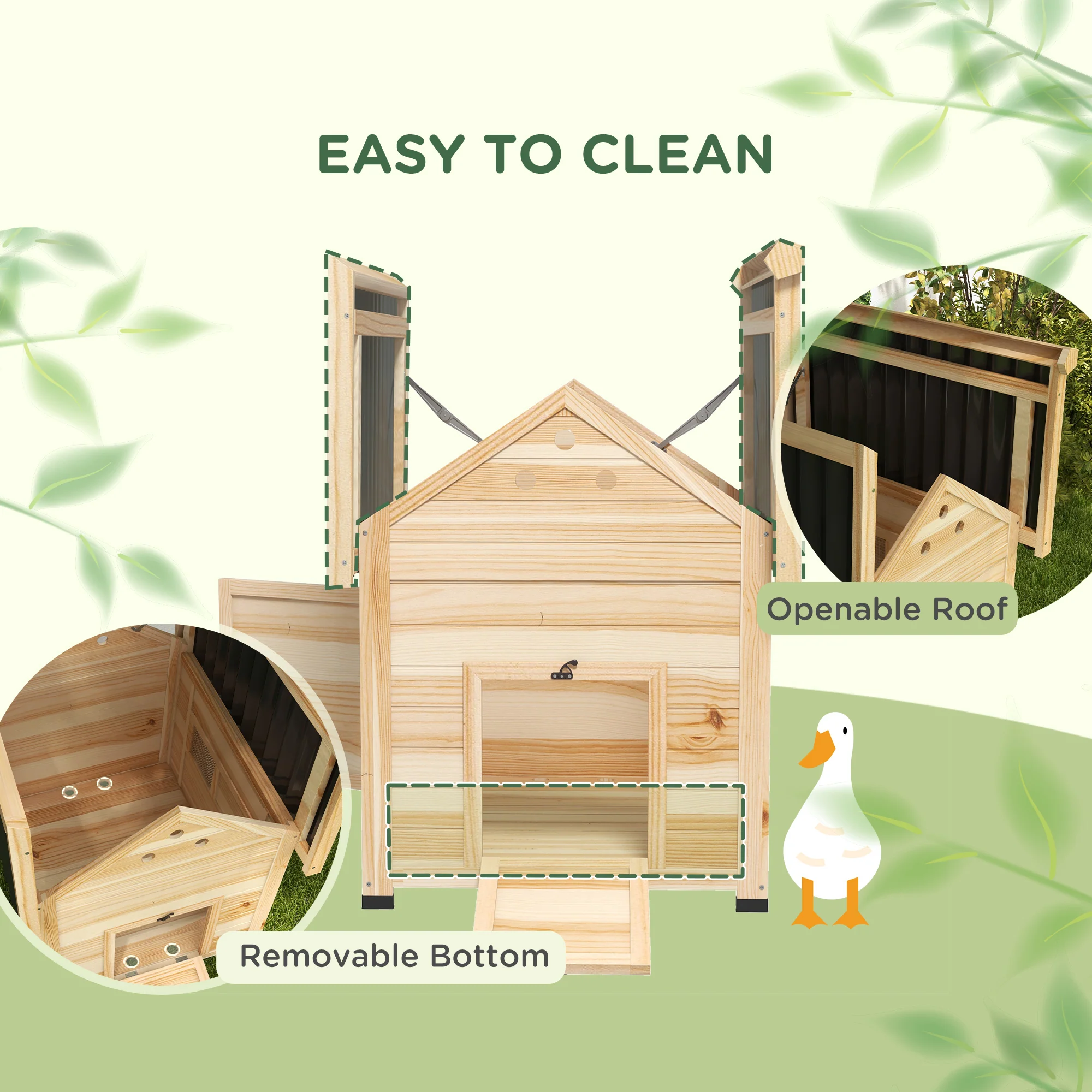 PawHut Wooden Duck House, Poultry Coop With Double Doors, Openable Roof - Image 3