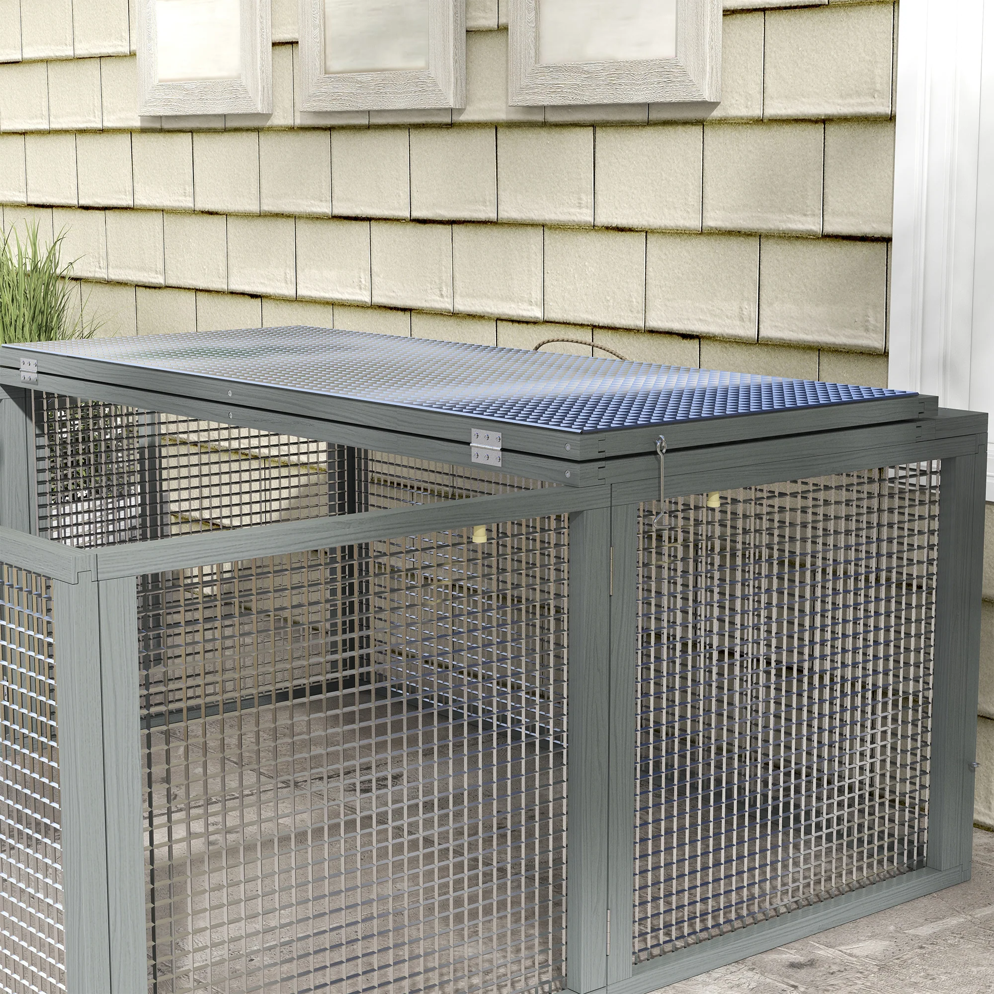 PawHut Wooden Folding Rabbit Run For 2-3 Rabbits, Guinea Pig, Grey - Image 7