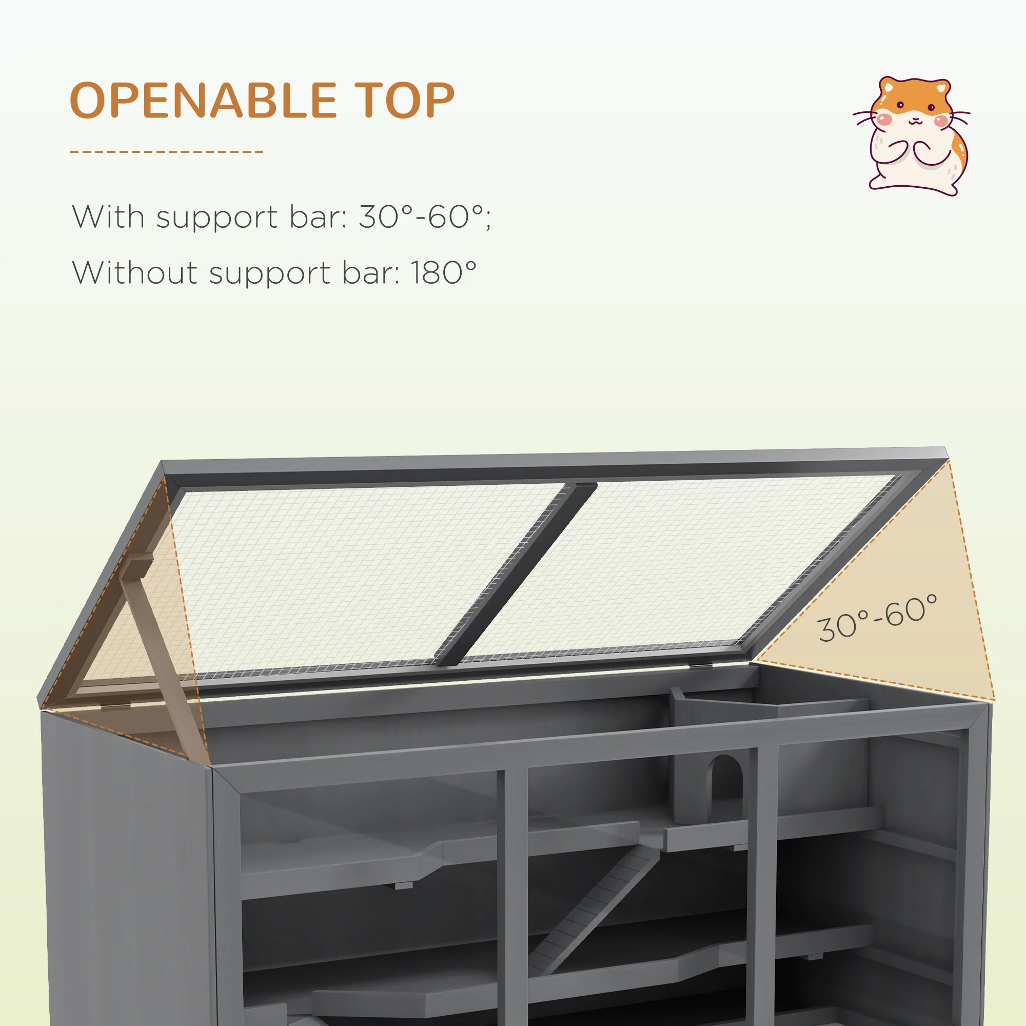 PawHut Wooden Hamster Cage, Exercise Play House Pen with Tray, Openable Top - Image 4