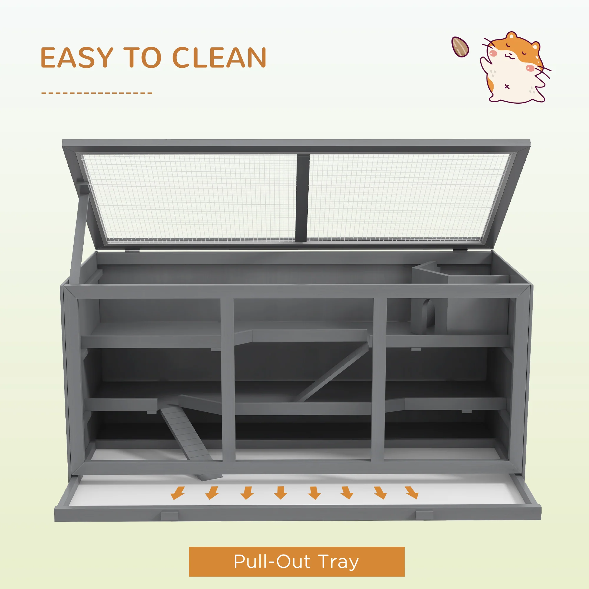 PawHut Wooden Hamster Cage, Exercise Play House Pen with Tray, Openable Top - Image 7
