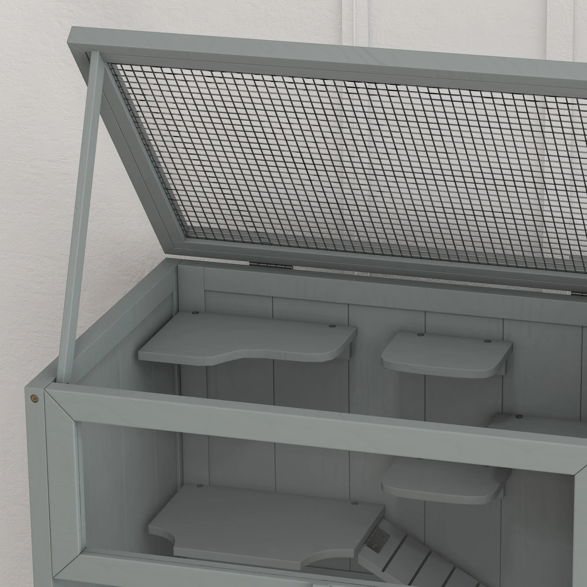 PawHut Wooden Hamster Cage w/ Storage Shelf, Openable Top for Gerbils, Grey - Image 9