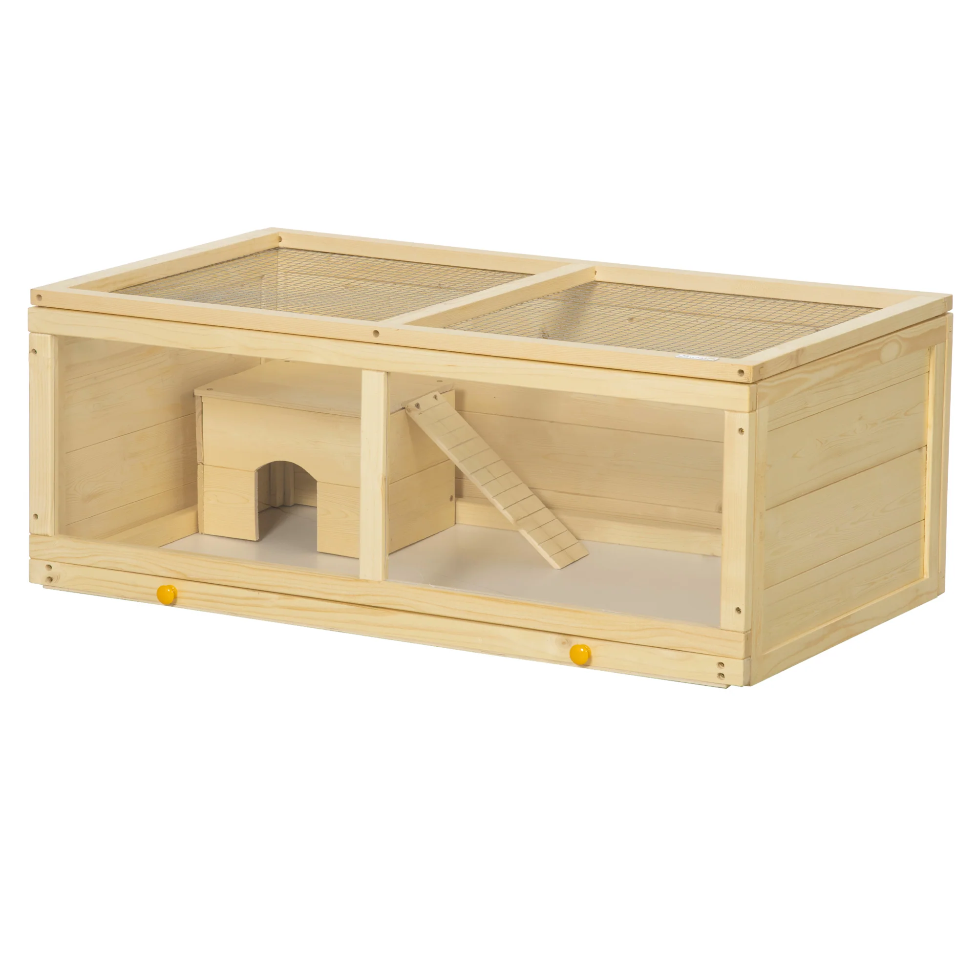 PawHut Wooden Hamster Cage with Sliding Tray, Openable Top, Hut - Image 10