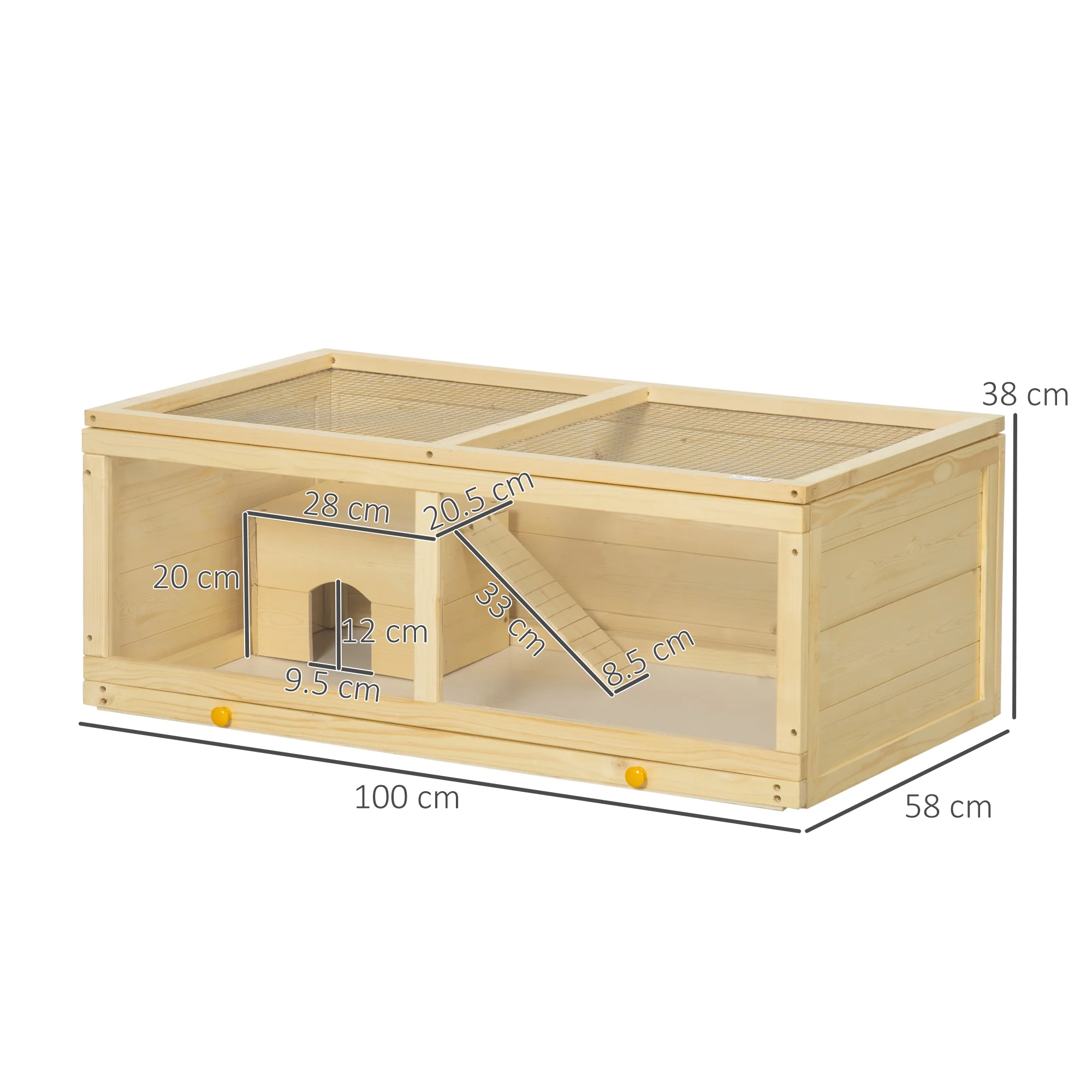 PawHut Wooden Hamster Cage with Sliding Tray, Openable Top, Hut - Image 14