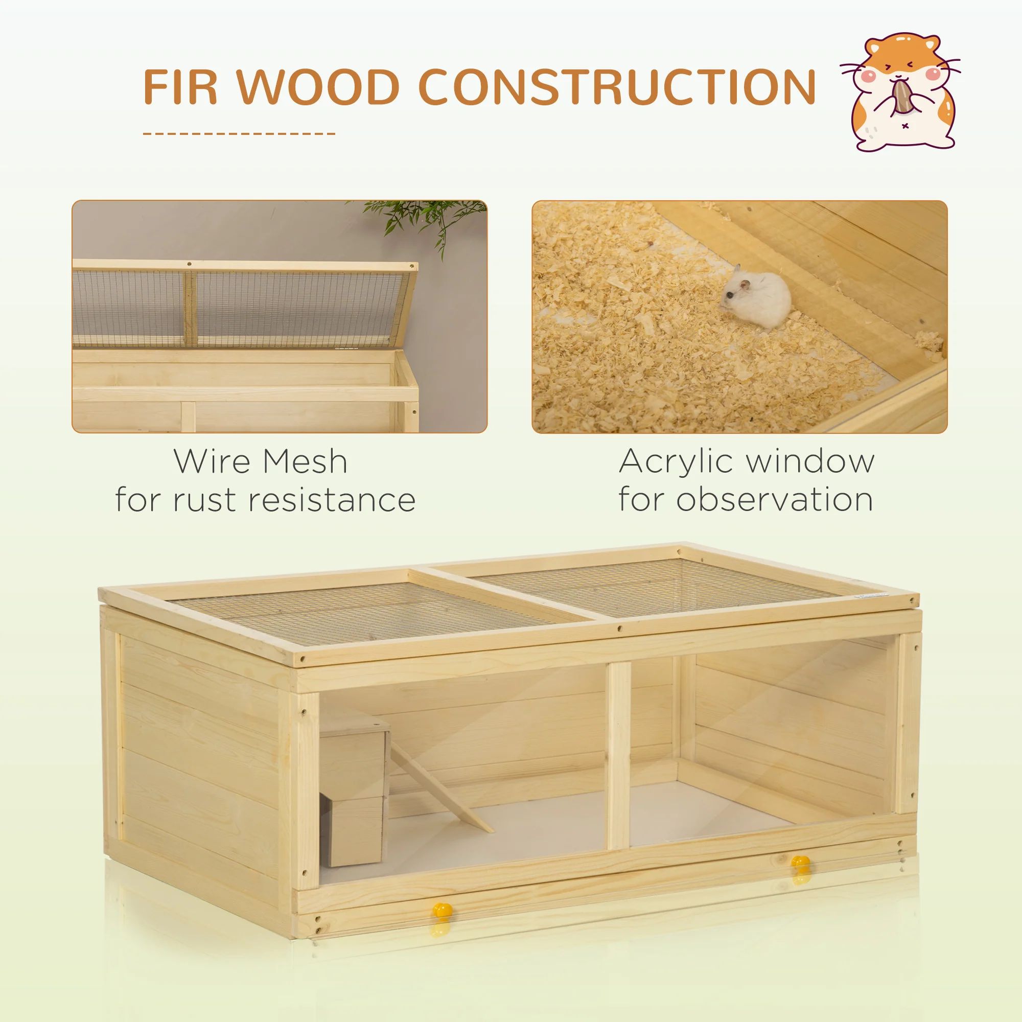 PawHut Wooden Hamster Cage with Sliding Tray, Openable Top, Hut - Image 16