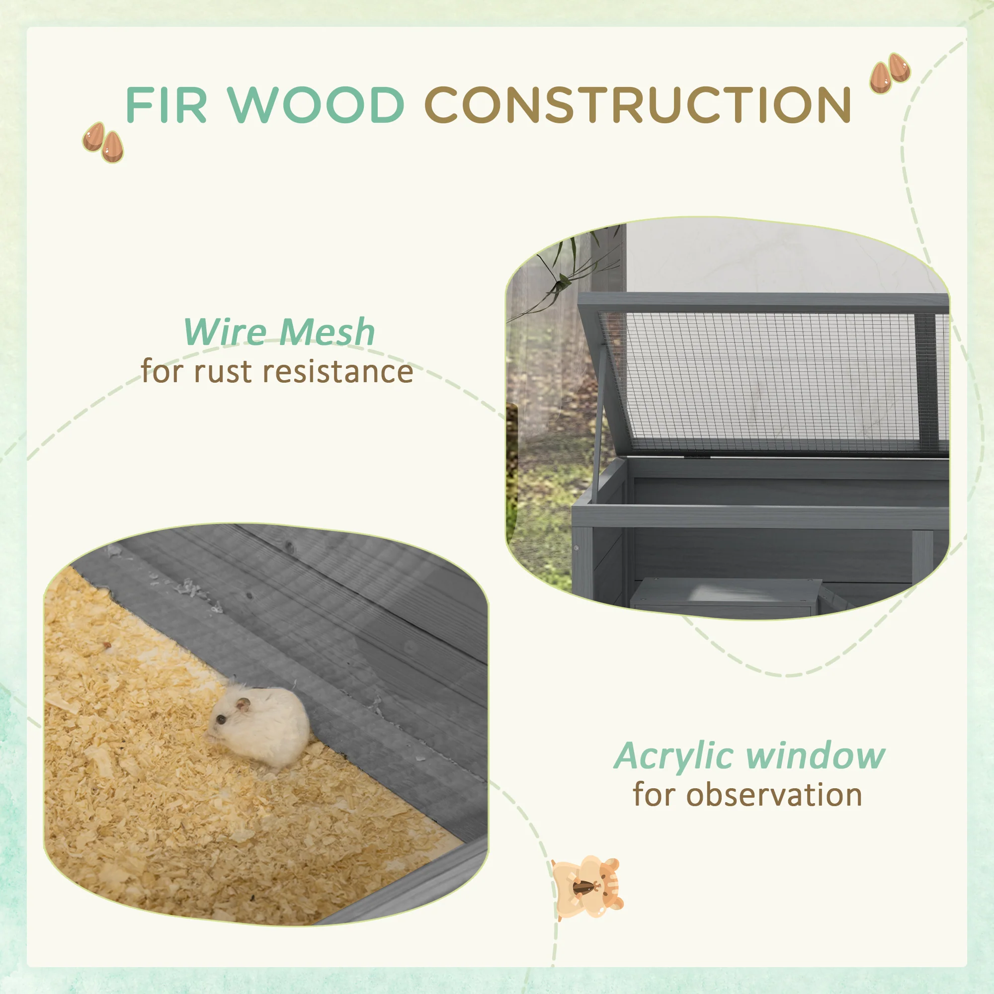 PawHut Wooden Hamster Cage with Sliding Tray, Openable Top, Hut - Image 7