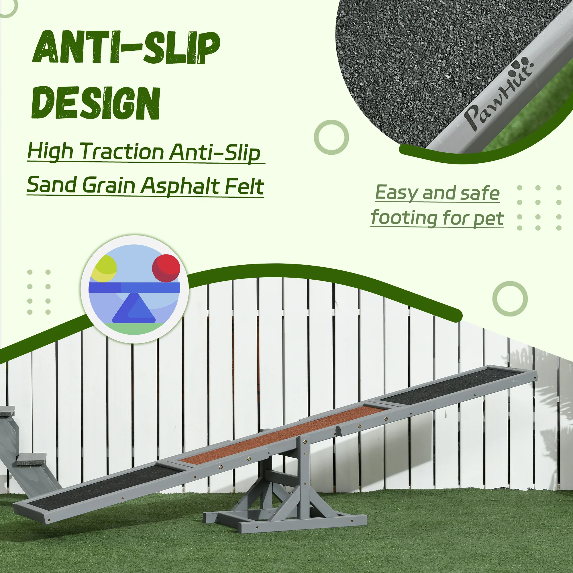 PawHut Wooden Pet Seesaw for Big Dogs with Anti-Slip Surface, 180 x 30 x 30cm - Image 4