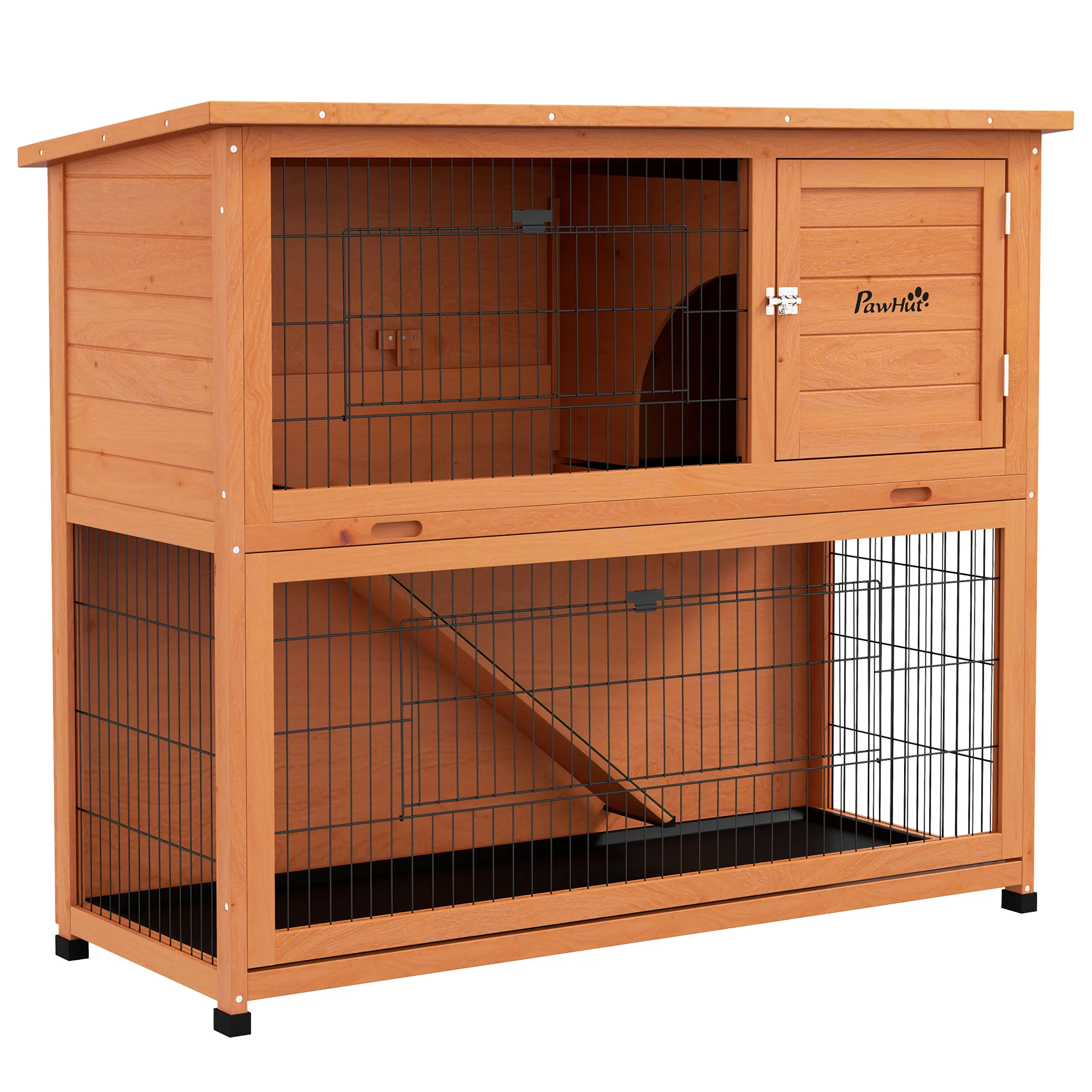 PawHut Wooden Rabbit Hutch, Antiseptic Outdoor, For 1-2 Rabbits - Orange - Image 10