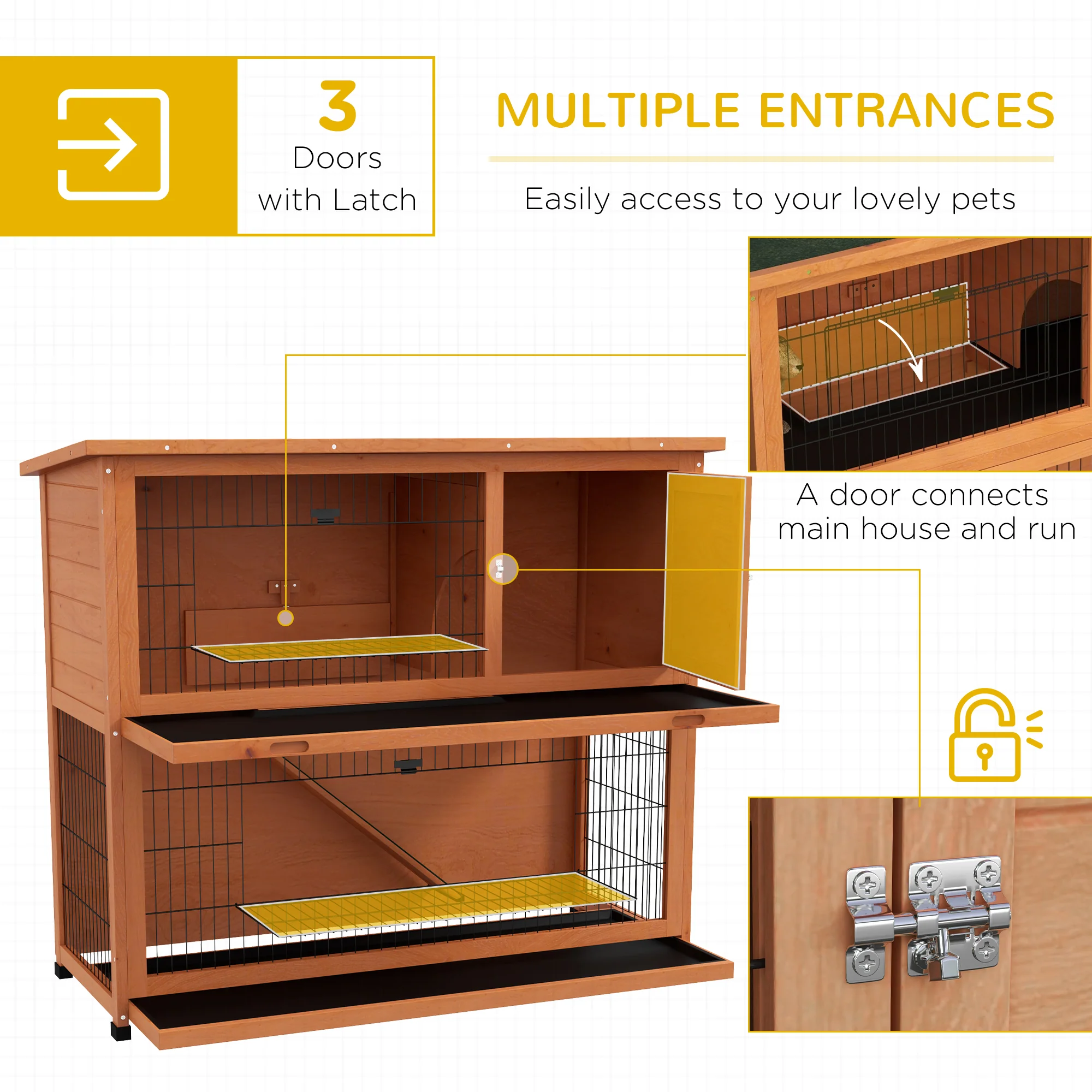 PawHut Wooden Rabbit Hutch, Antiseptic Outdoor, For 1-2 Rabbits - Orange - Image 12