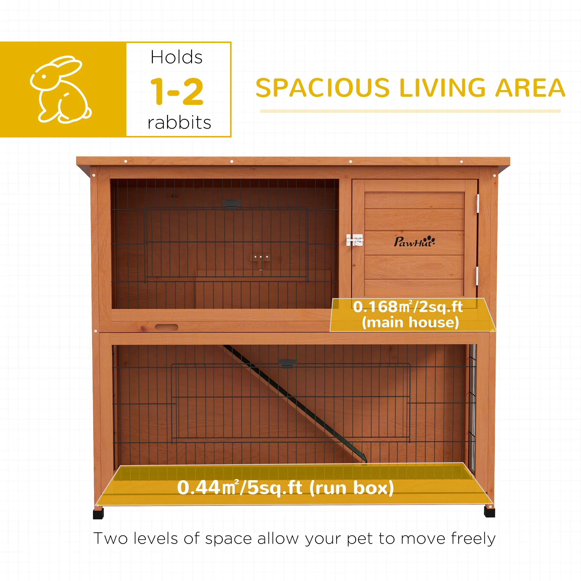 PawHut Wooden Rabbit Hutch, Antiseptic Outdoor, For 1-2 Rabbits - Orange - Image 13