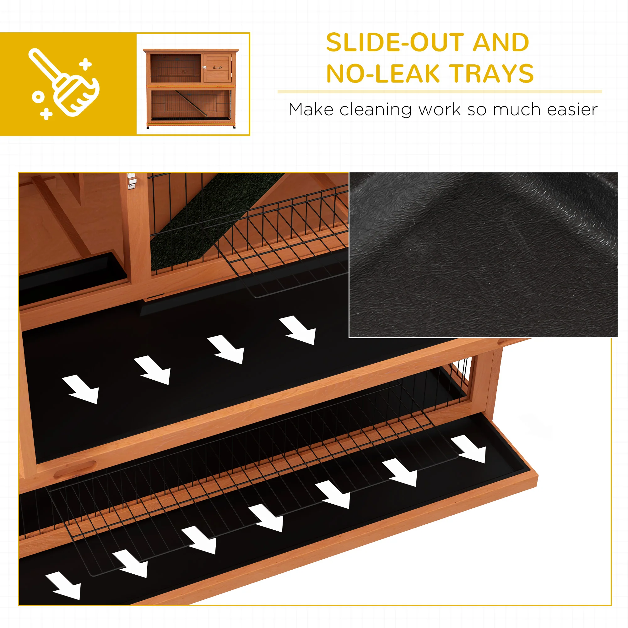 PawHut Wooden Rabbit Hutch, Antiseptic Outdoor, For 1-2 Rabbits - Orange - Image 15