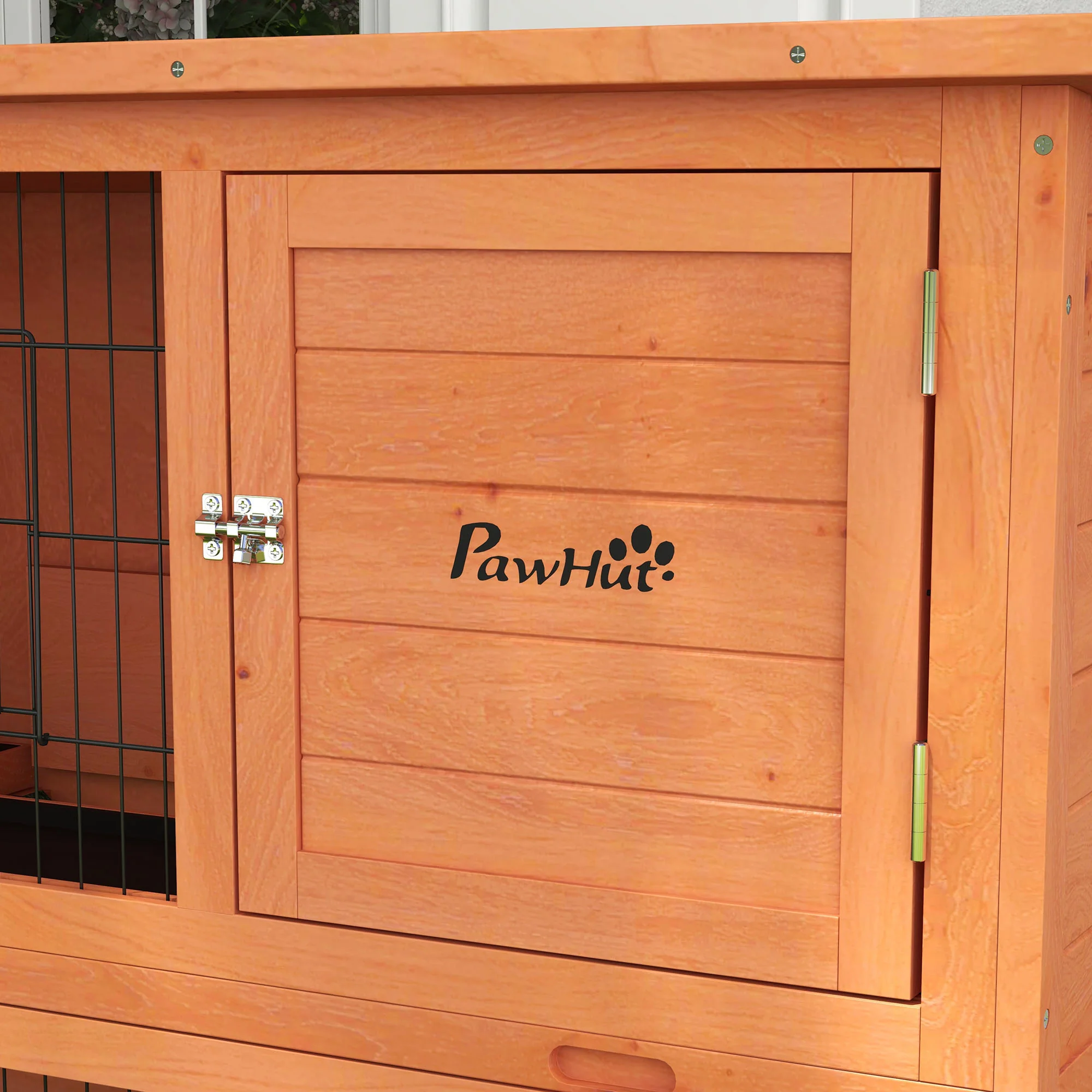 PawHut Wooden Rabbit Hutch, Antiseptic Outdoor, For 1-2 Rabbits - Orange - Image 18